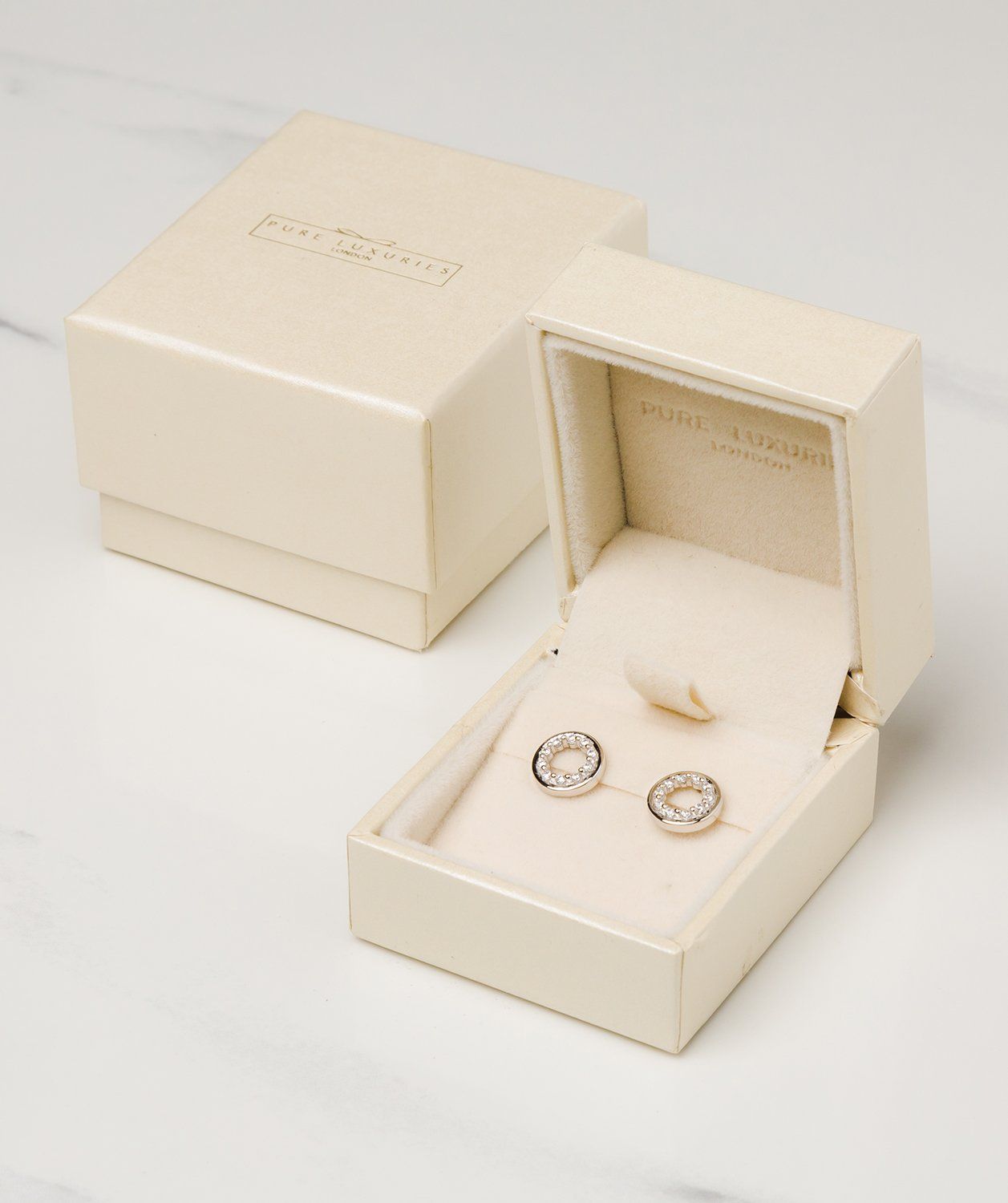 'Cezanne' Rhodium Plated 925 Silver with Cubic Zirconia Circle Earrings Pure Luxuries London