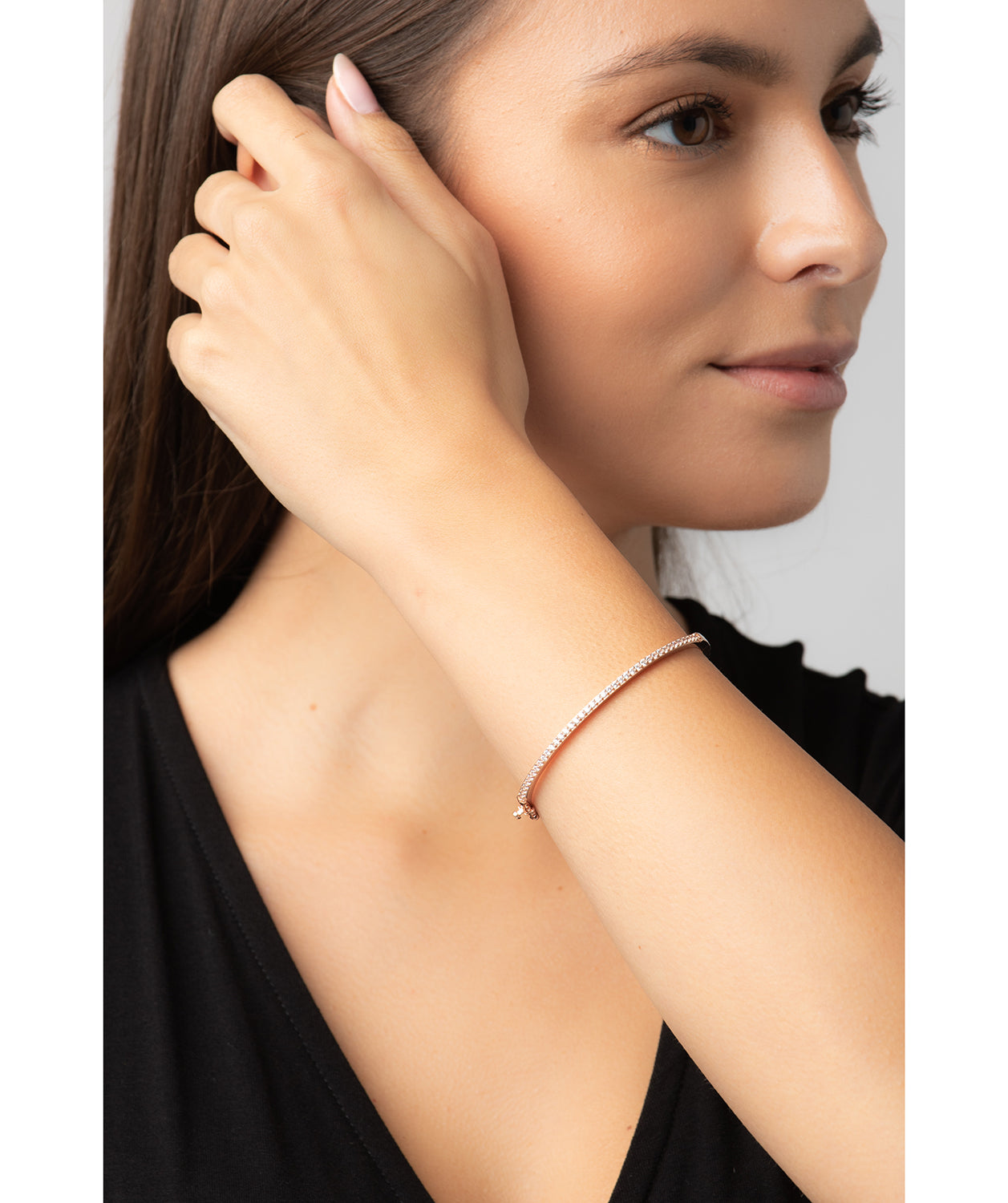 Gift Packaged 'Cecile' 18ct Rose Gold Plated Sterling Silver and Cubic Ziconia Bangle