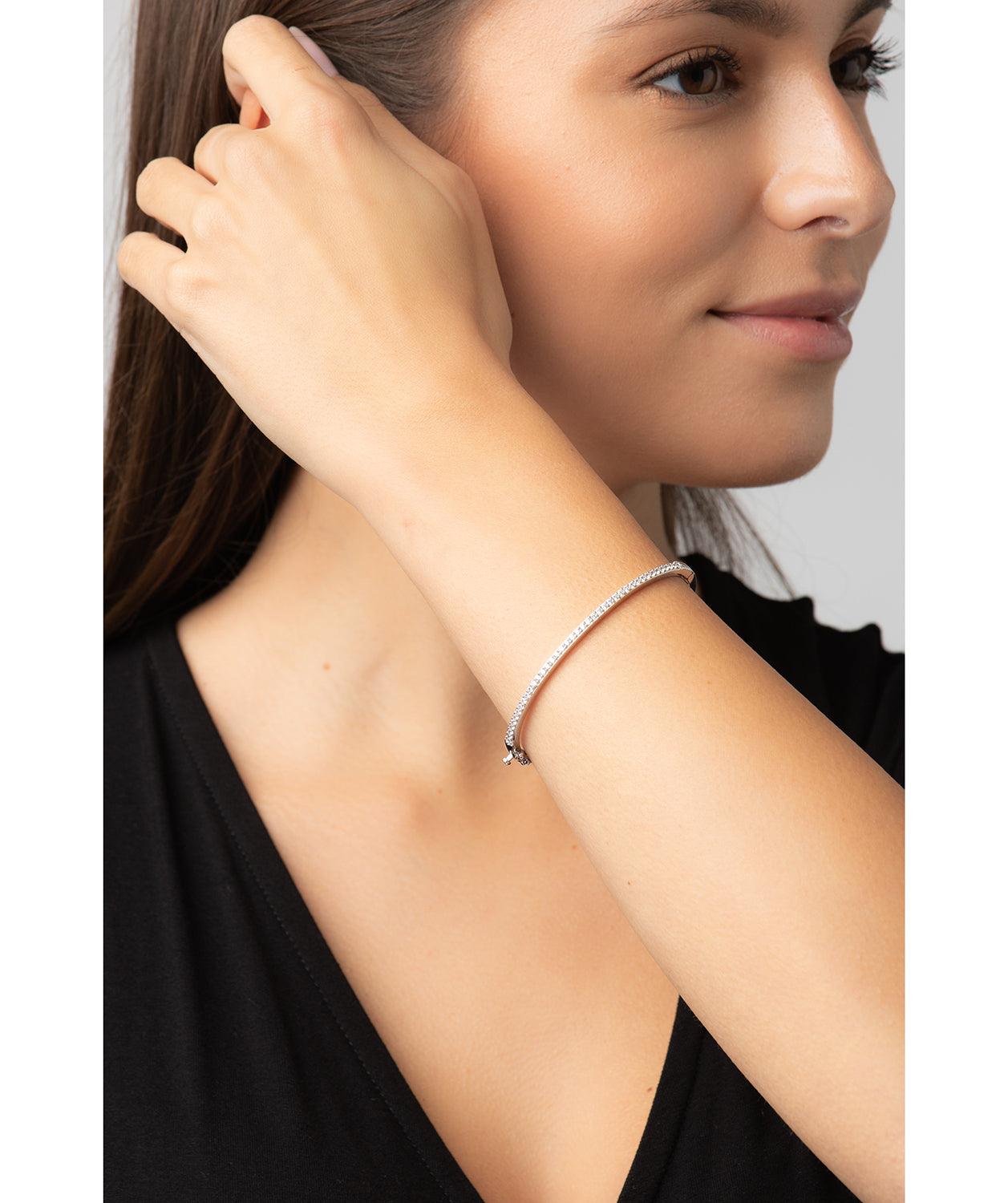 Gift Packaged 'Cecile' Rhodium Plated 925 Silver & Cubic Ziconia Bangle