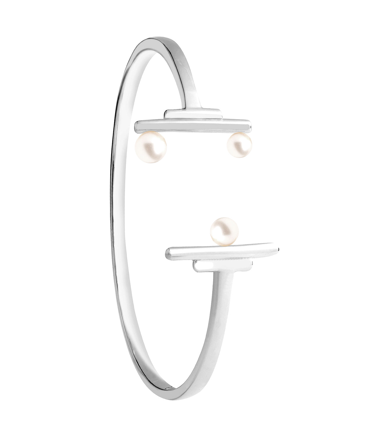 Gift Packaged 'Aubrielle' Rhodium Plated 925 Silver & Freshwater Pearl Bangle