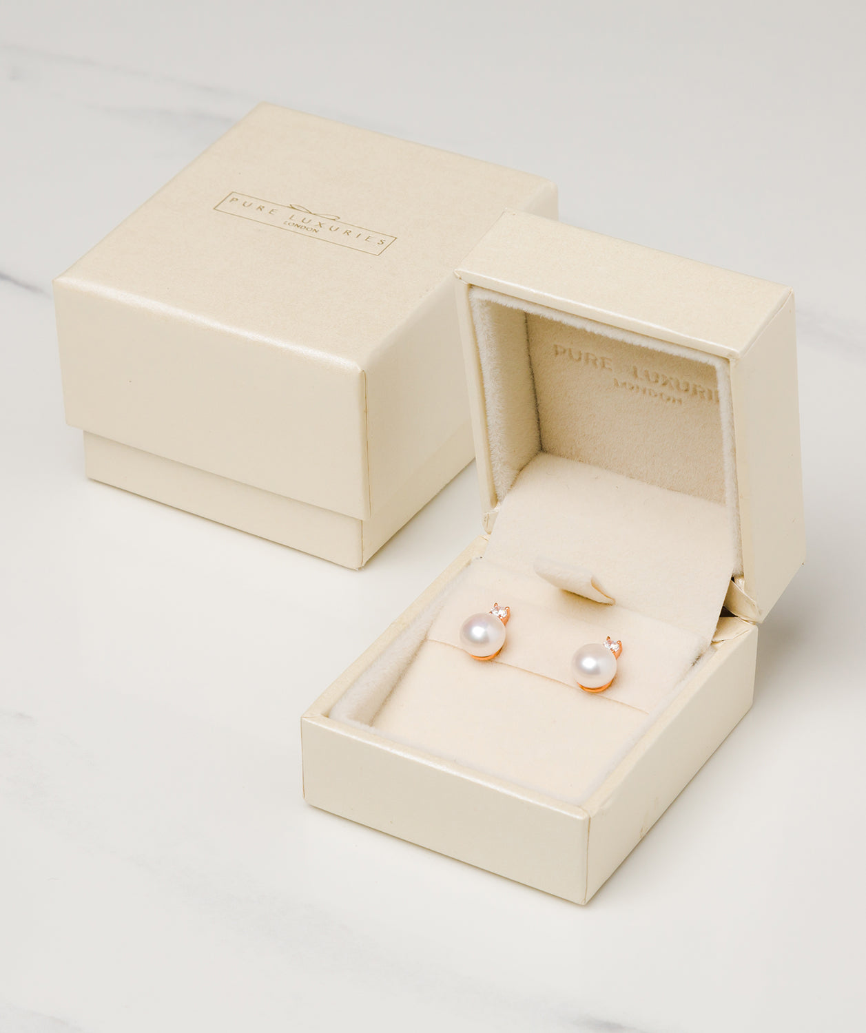 'Tomasa' Rose Gold Plated Sterling Silver and Pearl Earrings Pure Luxuries London