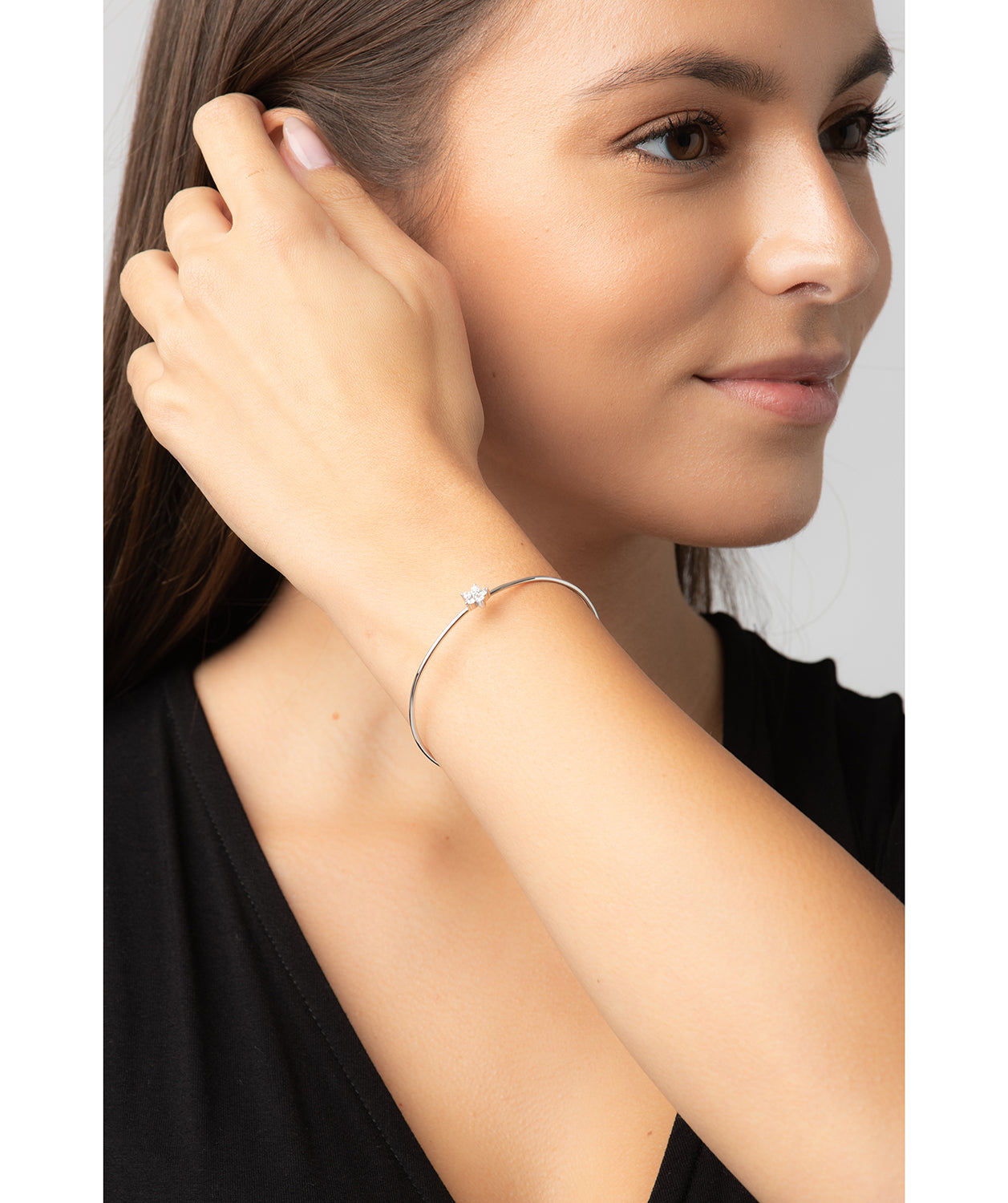 Gift Packaged 'Lopez' Rhodium Plated 925 Silver & Cubic Zirconia Flower Bracelet