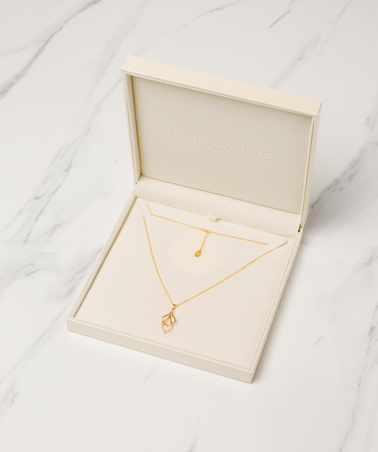 Gift Packaged 'Tessa' 18ct Yellow Gold Plated 925 Silver & Cubic Zirconia Hanging Teardrops Necklace Pure Luxuries London