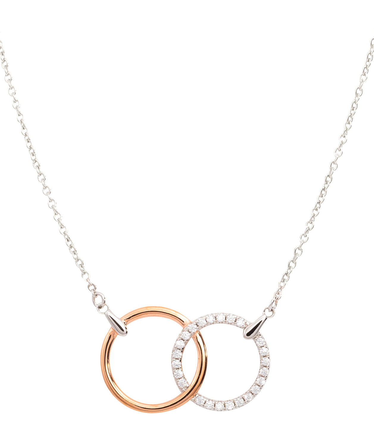 Gift Packaged 'Aleesia' Rhodium & 18ct Rose Gold Plated 925 Silver Double Circle Necklace