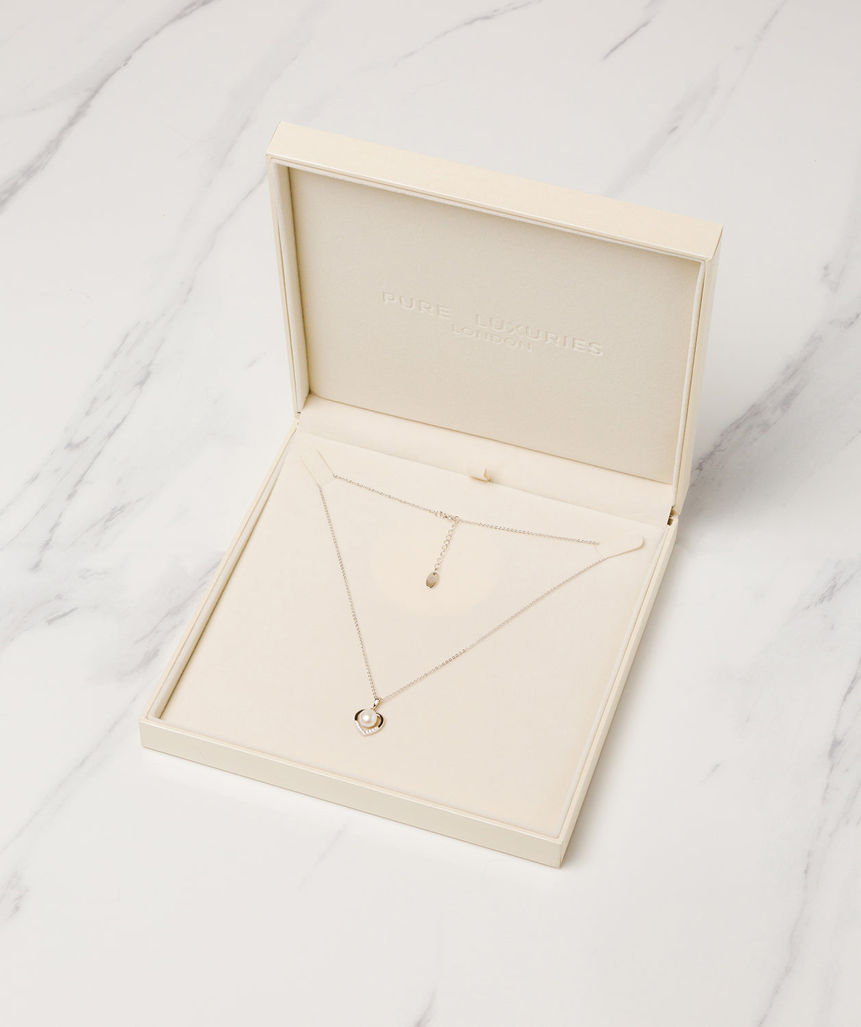 Gift Packaged 'Vesna' Rhodium Plated 925 Silver & Freshwater Pearl Heart Necklace