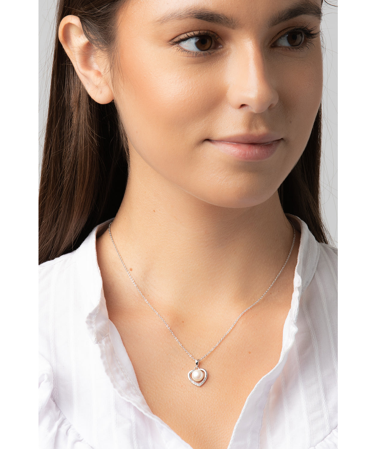 Gift Packaged 'Vesna' Rhodium Plated 925 Silver & Freshwater Pearl Heart Necklace
