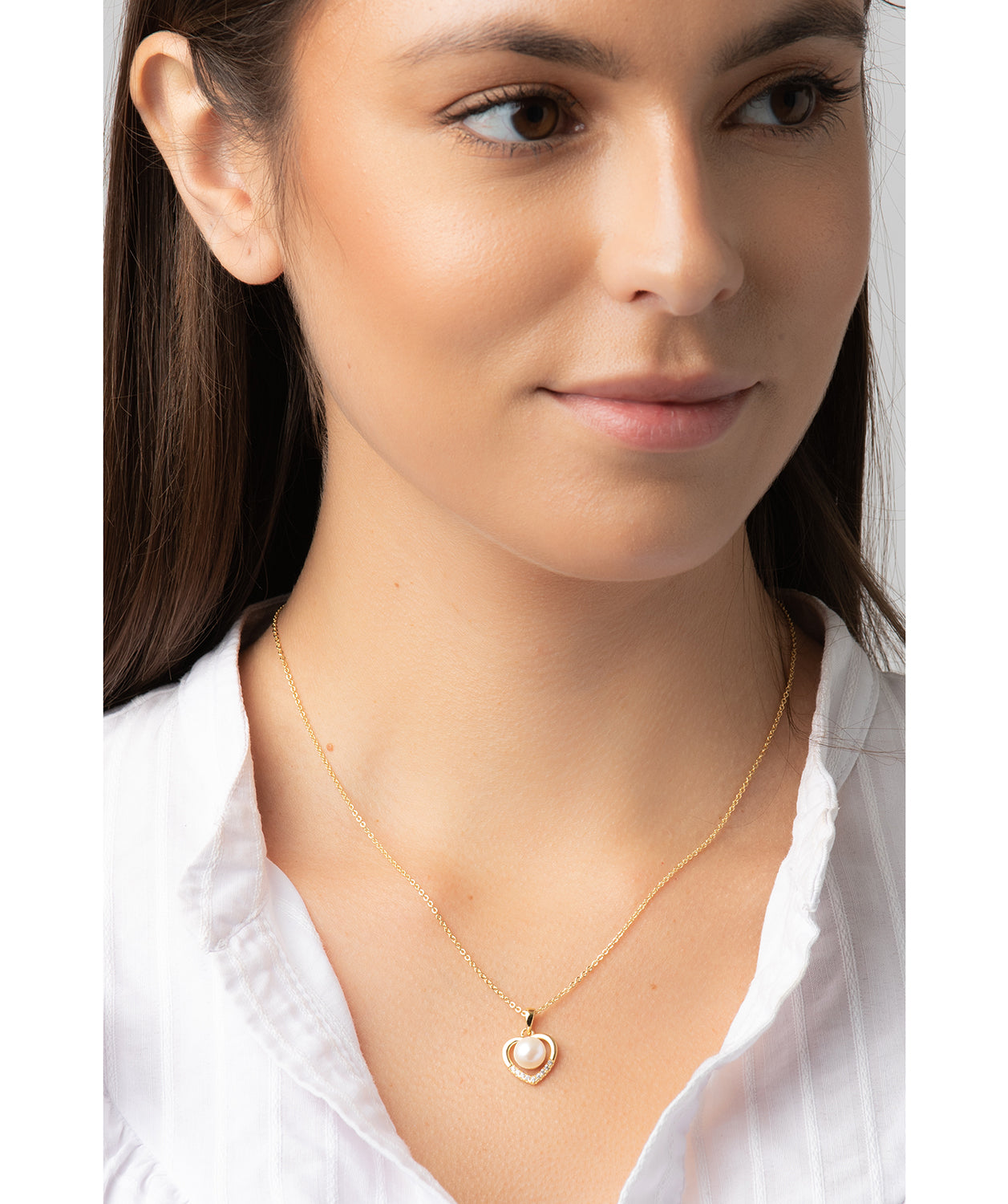 Gift Packaged 'Vesna' 18ct Gold Plated 925 Silver & Freshwater Pearl Heart Necklace