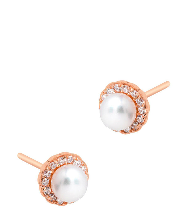 Gift Packaged 'Tara' 18ct Rose Gold Plated 925 Silver & Freshwater Pearl with Cubic Zirconia Halo Stud Earrings