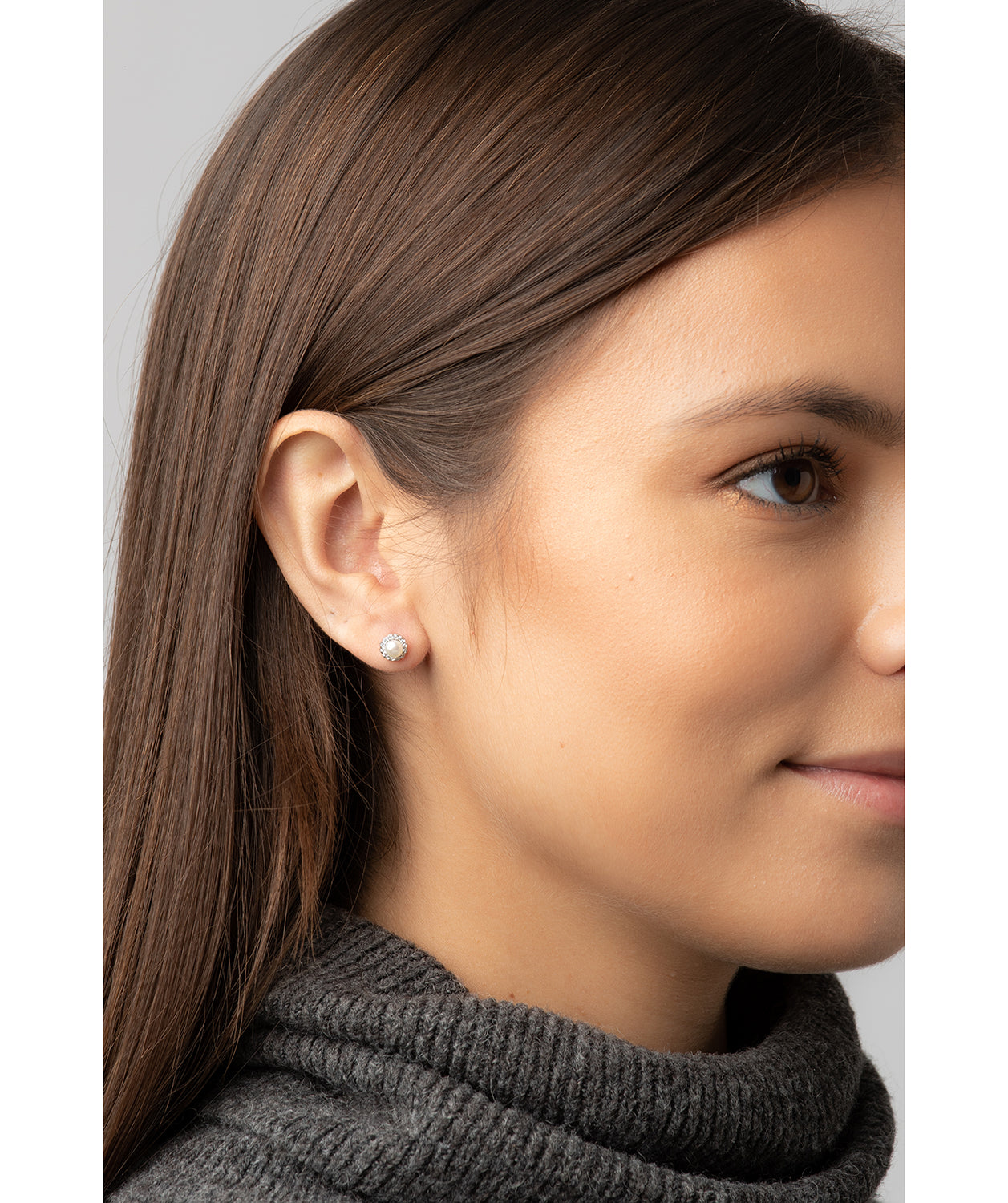 Gift Packaged 'Tara' Rhodium Plated 925 Silver & Freshwater Pearl with Cubic Zirconia Halo Stud Earrings