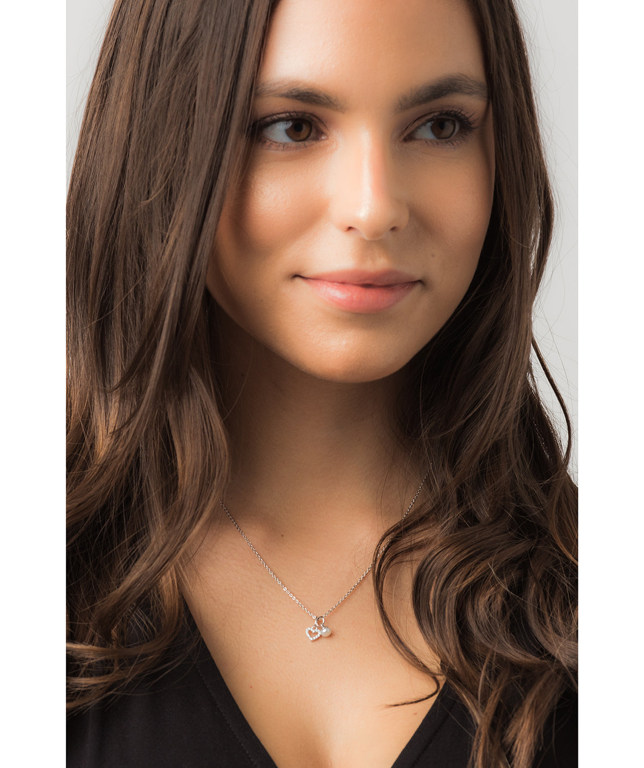 Gift Packaged 'Velez' 925 Silver & Pearl Sparkle Heart Necklace