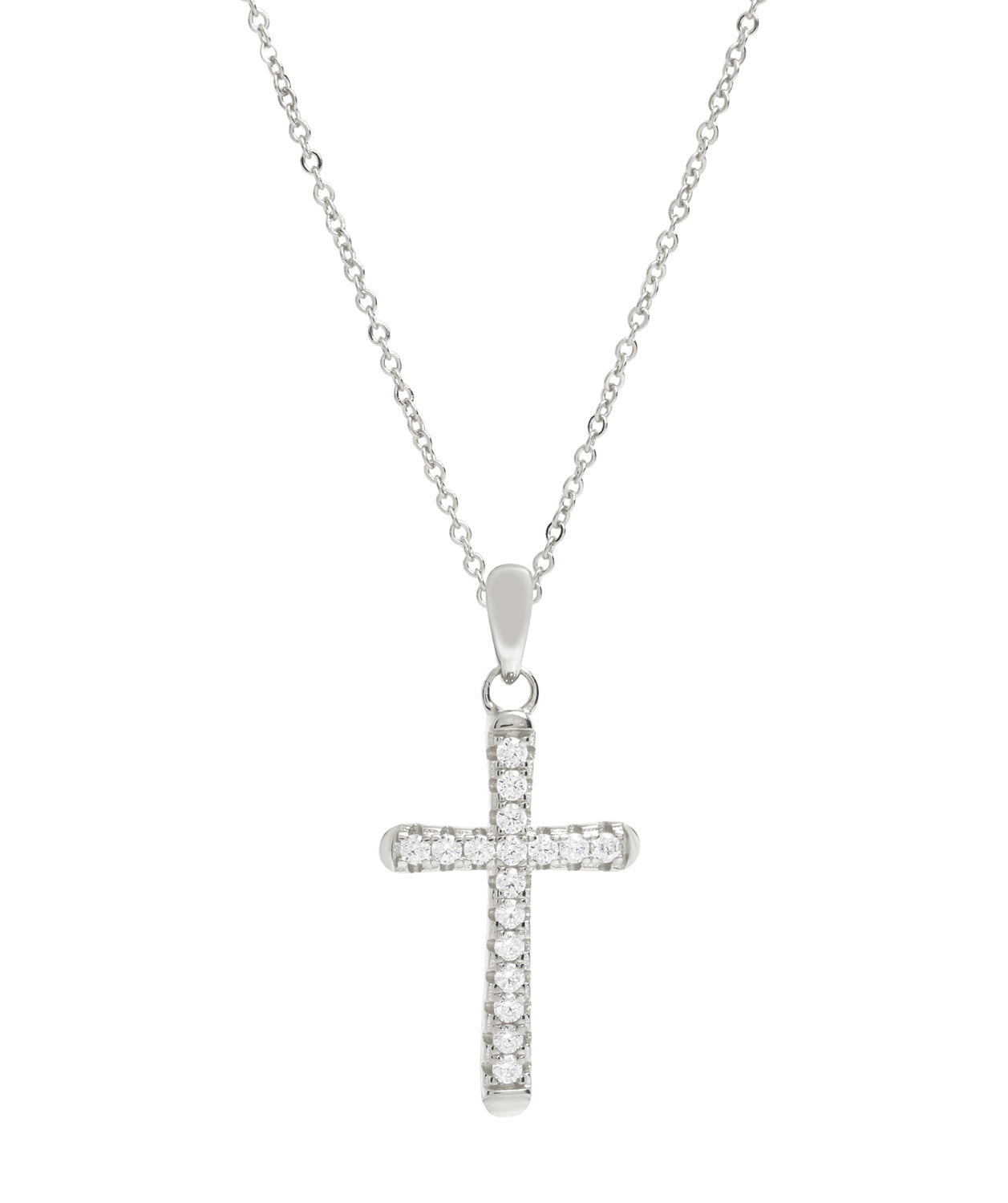 Gift Packaged 'Cordoba' Rhodium Plated 925 Silver & Cubic Zirconia Cross Pendant Necklace