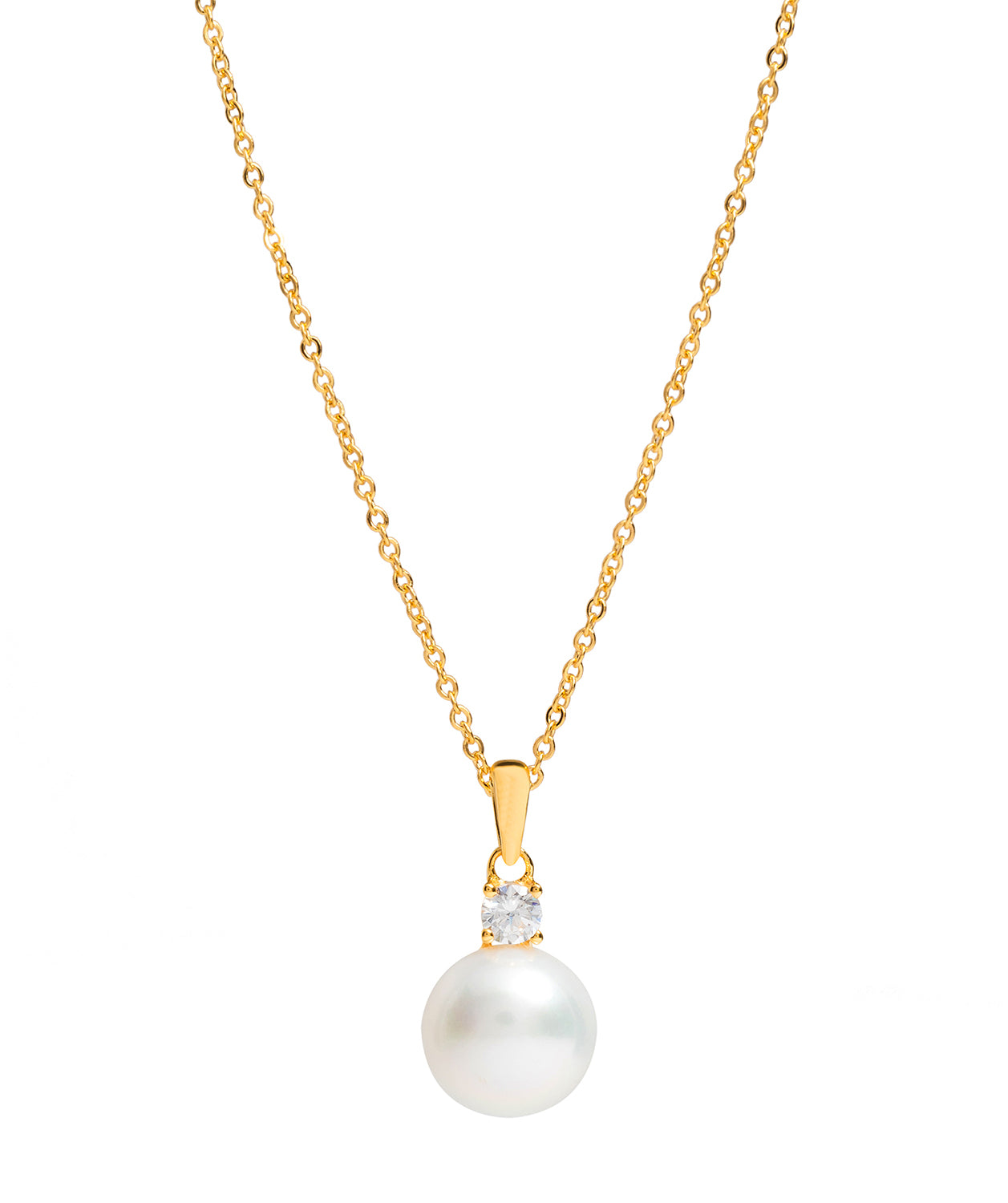 Gift Packaged 'Seville' 18ct Yellow Gold Plated 925 Silver, Pearl & Cubic Zirconia Necklace