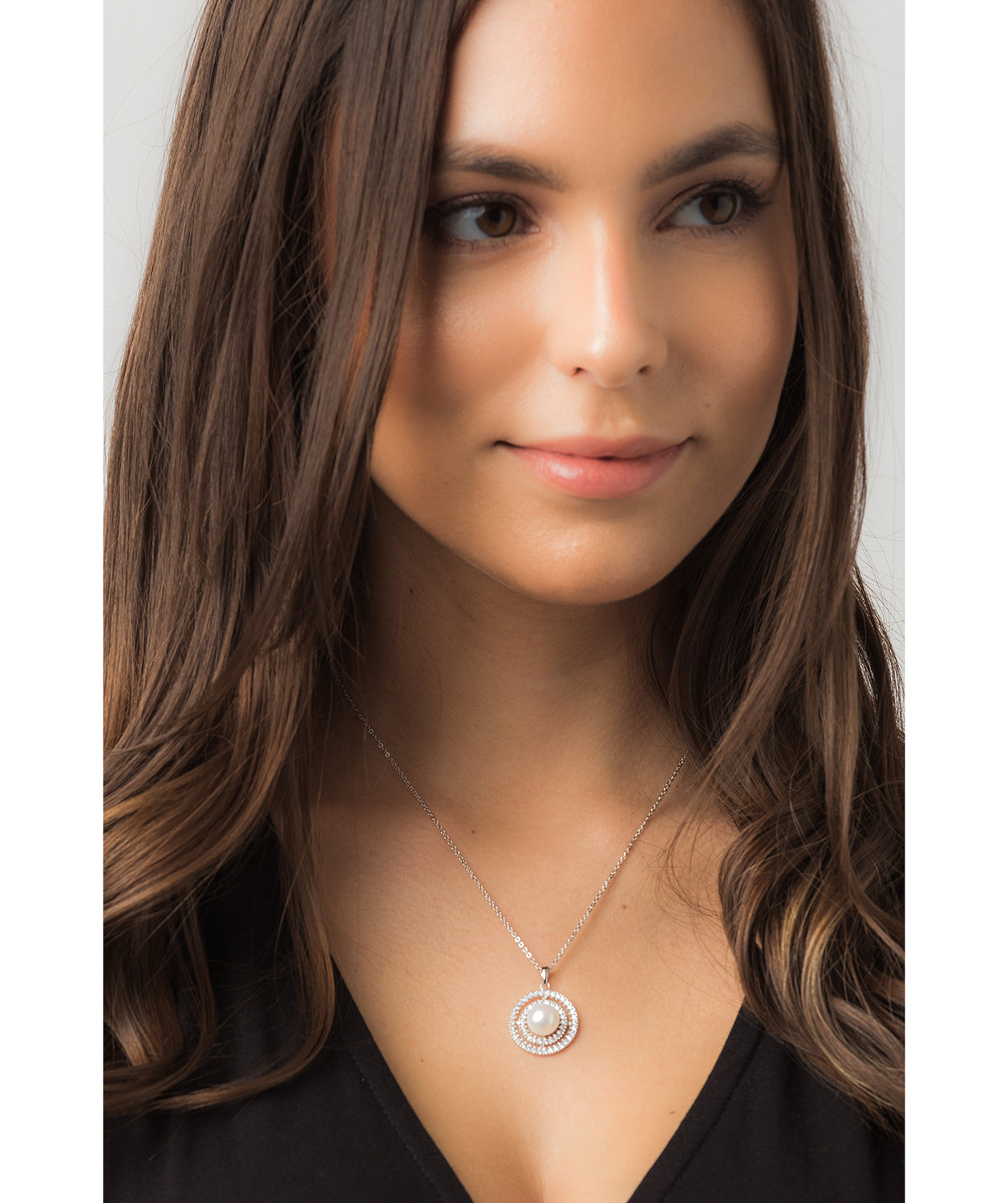 Gift Packaged 'Valverde' 925 Silver, Pearl & Cubic Zirconia Necklace