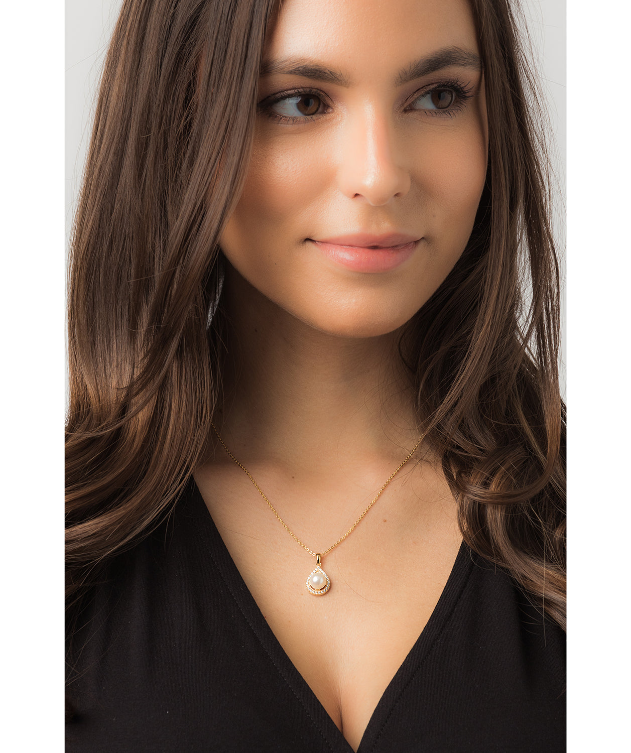 Gift Packaged 'Montserrat' 18ct Yellow Gold Plated 925 Silver Cubic Zirconia & Pearl Teardrop Pendant Necklace