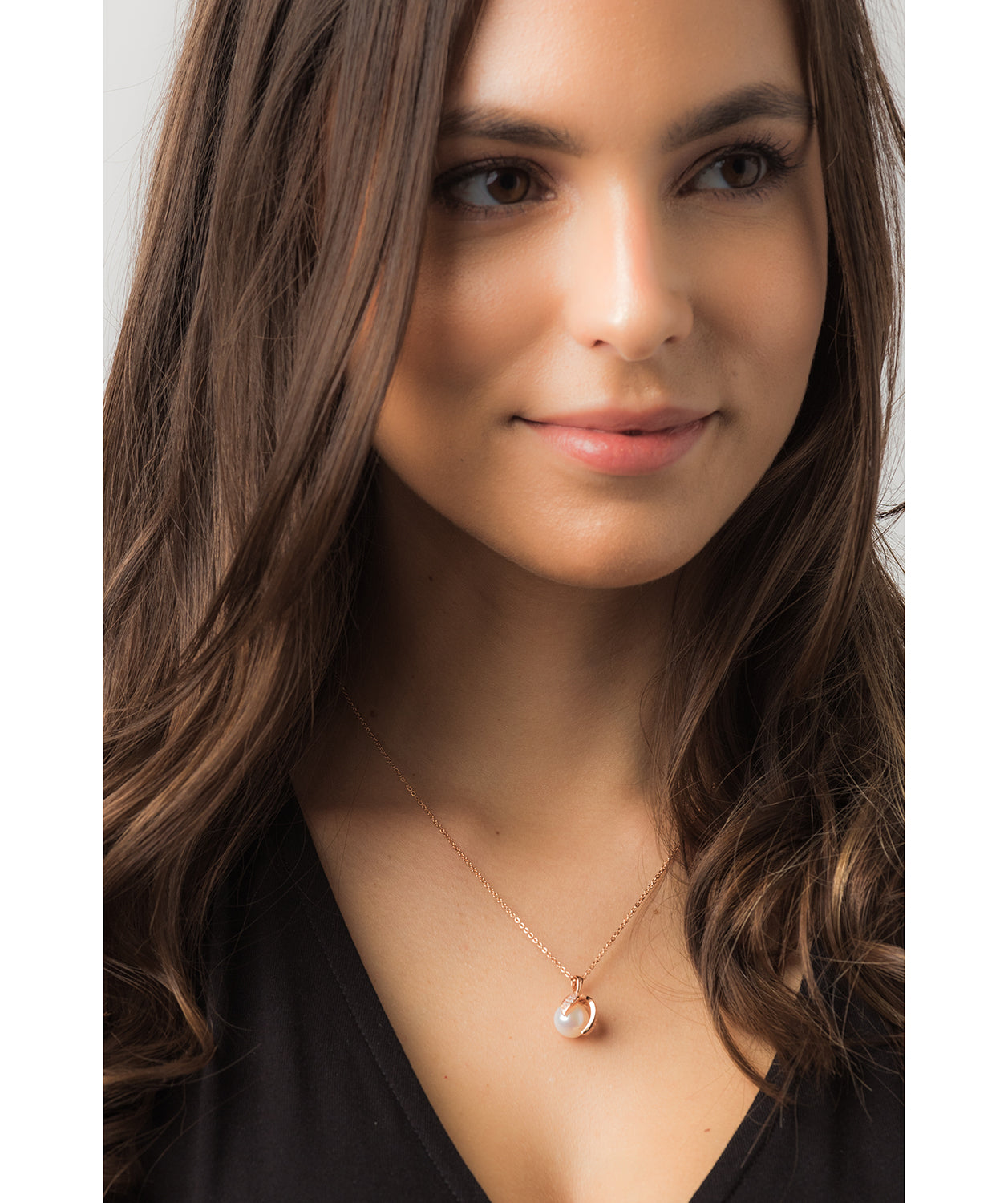 Gift Packaged 'Romero' 18ct Rose Gold Plated 925 Silver Cubic Zirconia Swirl & Freshwater Pearl Pendant Necklace