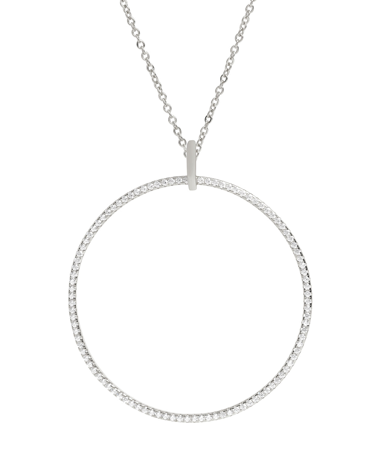 Gift Packaged 'Ollier' Rhodium Plated 925 Silver & Cubic Zirconia Large Open Circle Pendant Necklace