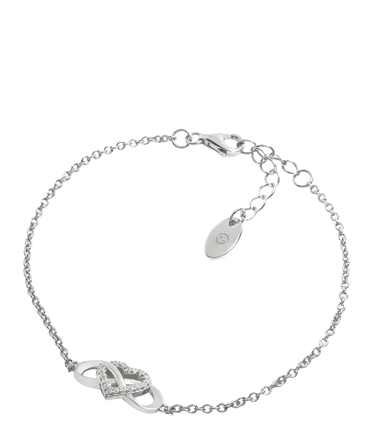 Gift Packaged 'Graff' Rhodium Plated 925 Silver Heart Knot Bracelet