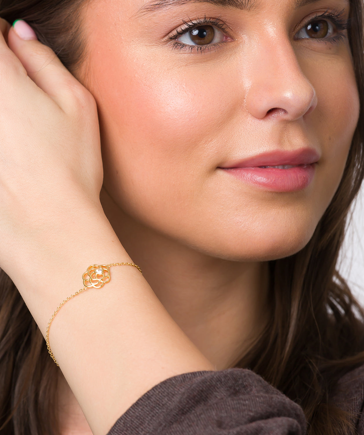 Gift Packaged 'Hayek' 18ct Yellow Gold Plated 925 Silver and Cubic Zirconia Flower Bracelet