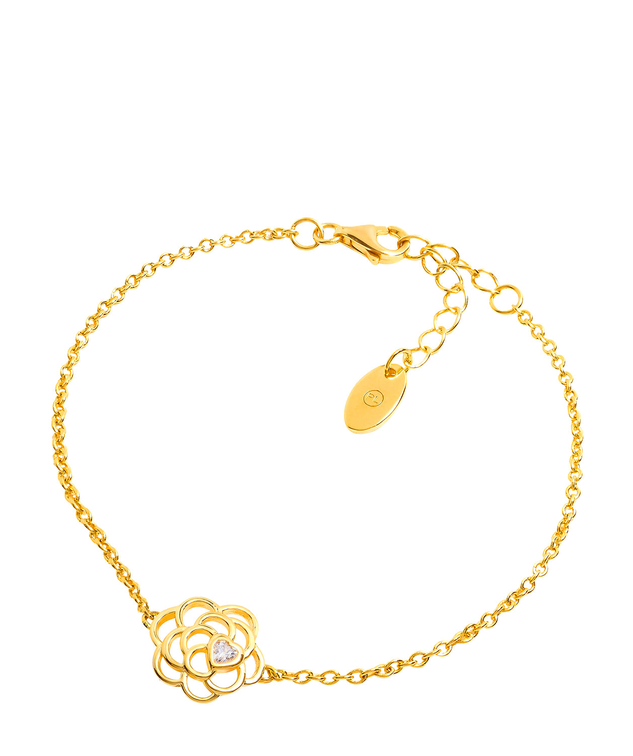 Gift Packaged 'Hayek' 18ct Yellow Gold Plated 925 Silver and Cubic Zirconia Flower Bracelet