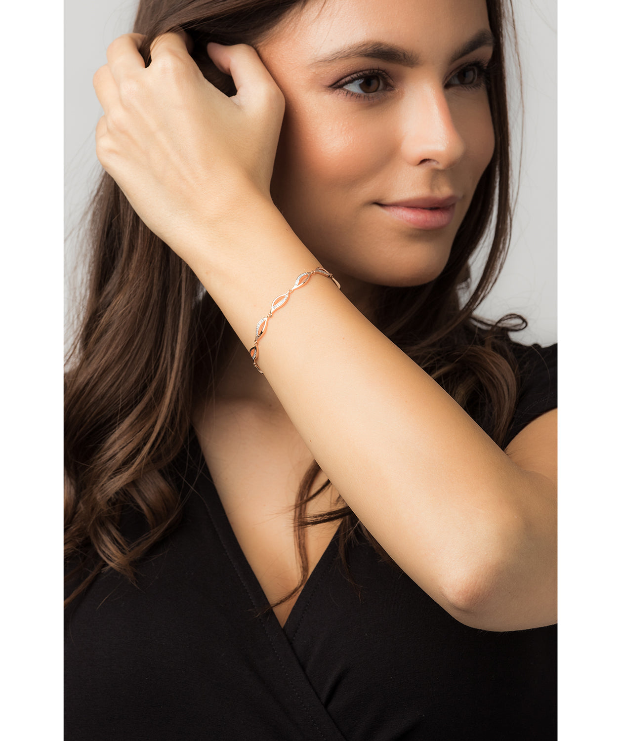 Gift Packaged 'Meyer' 18ct Rose Gold Plated 925 Silver and Cubic Zirconia Wave Bracelet
