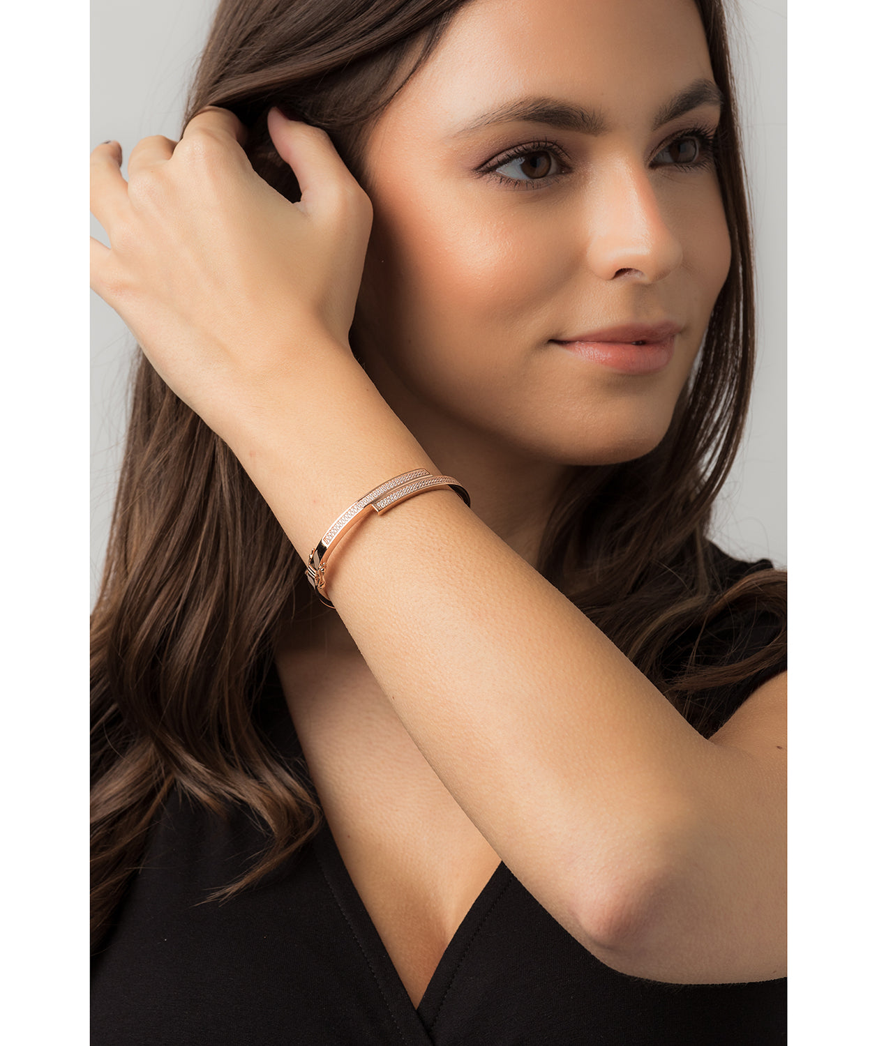 Gift Packaged 'Evard' 18ct Rose Gold Plated 925 Silver & Cubic Zirconia Bangle