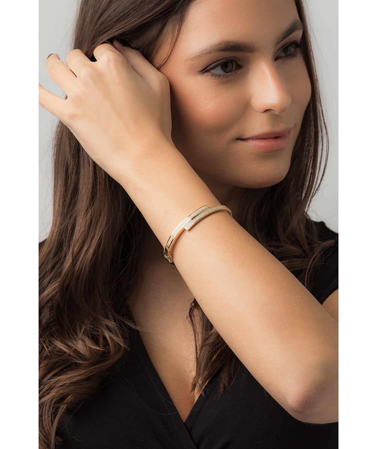 Gift Packaged 'Evard' 18ct Yellow Gold Plated 925 Silver & Cubic Zirconia Bangle