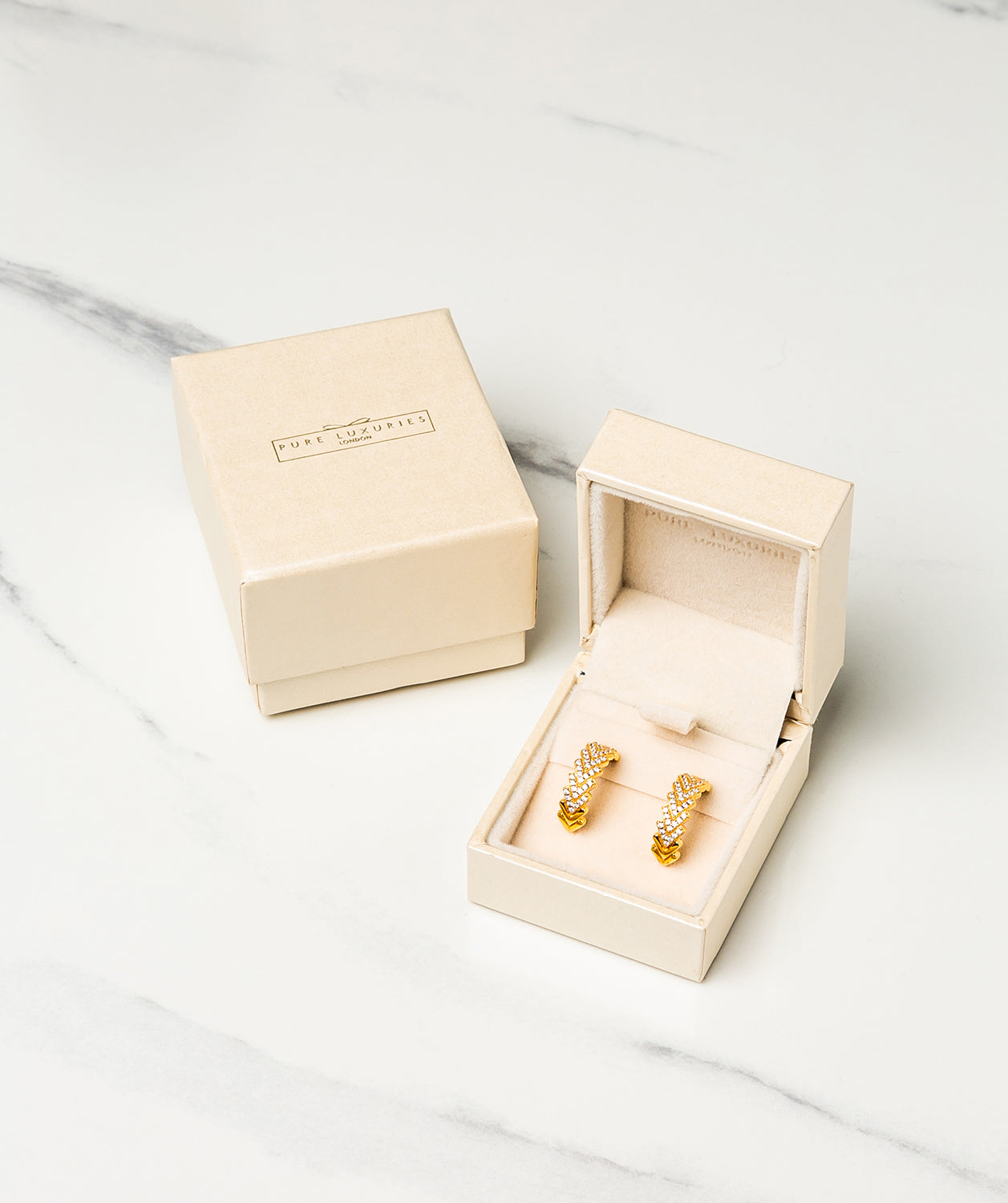Gift Packaged 'Haller' 18ct Yellow Gold Plated 925 Silver & Cubic Zirconia Semi Circle Hoop Stud Earrings