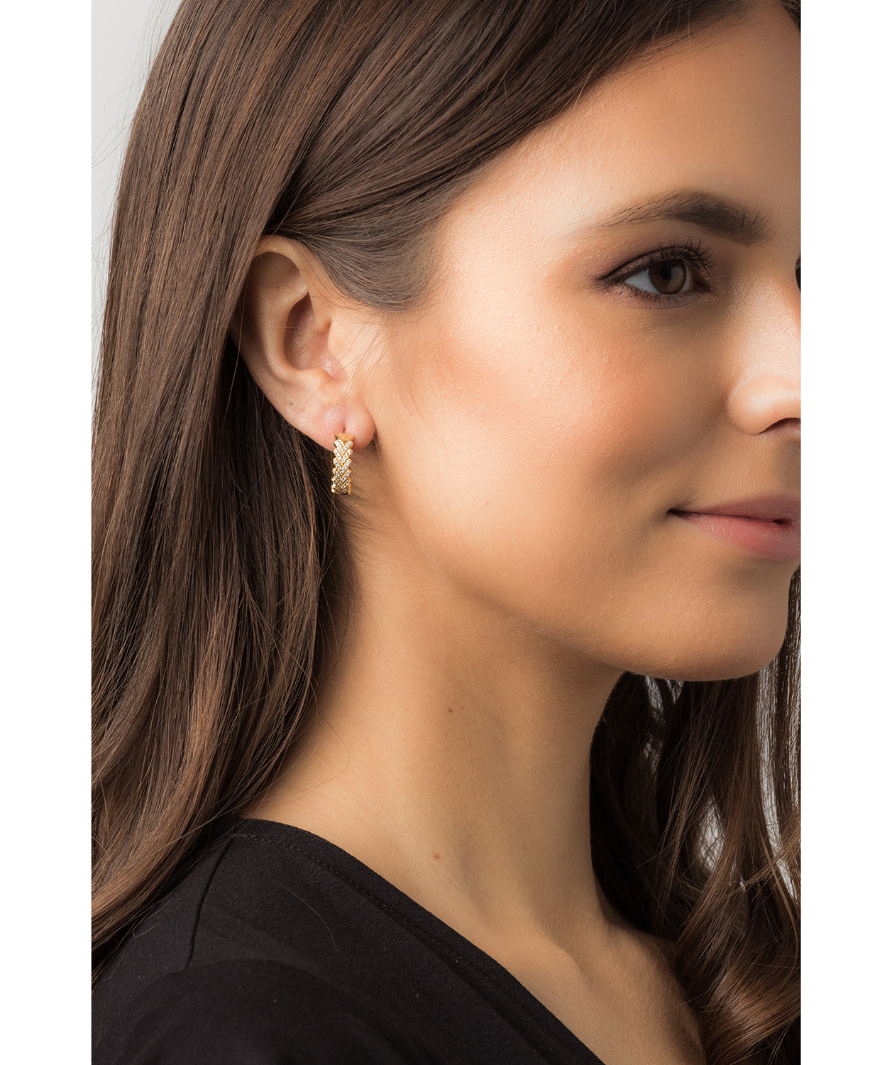 Gift Packaged 'Haller' 18ct Yellow Gold Plated 925 Silver & Cubic Zirconia Semi Circle Hoop Stud Earrings