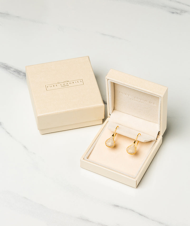 Gift Packaged 'Bouchard' 18ct Yellow Gold Plated 925 Silver & Cubic Zirconia Droplet Earrings