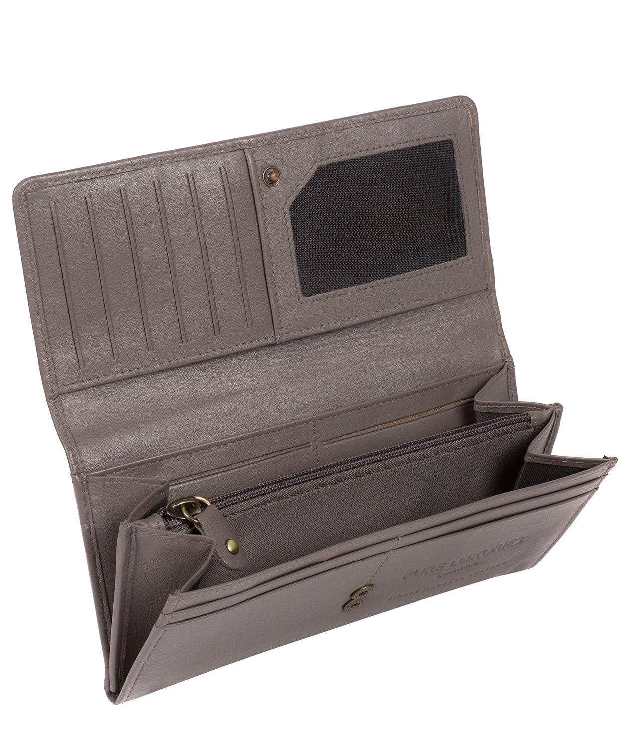 'Honor' Taupe Grey Leather 16-Card RFID Purse Pure Luxuries London