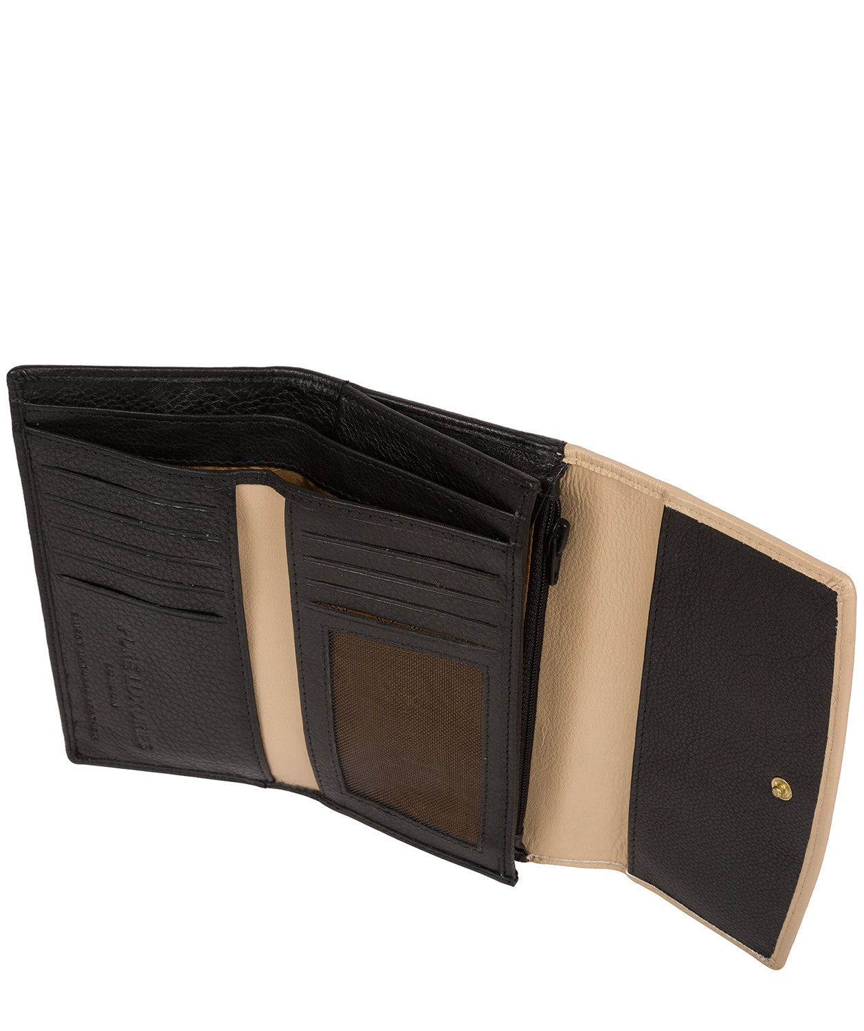 'Tulip' Black & Champagne Leather Tri-Fold Purse image 4