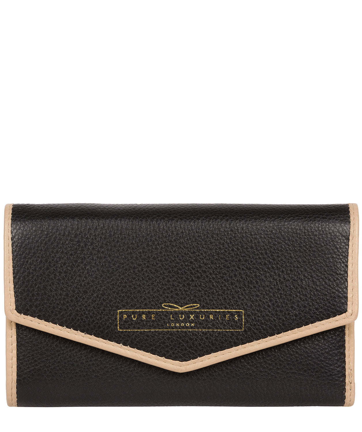 'Yew' Black & Champagne Leather Tri-Fold Purse