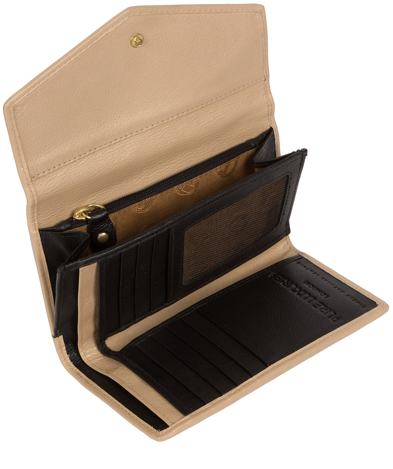 'Yew' Black & Champagne Leather Tri-Fold Purse