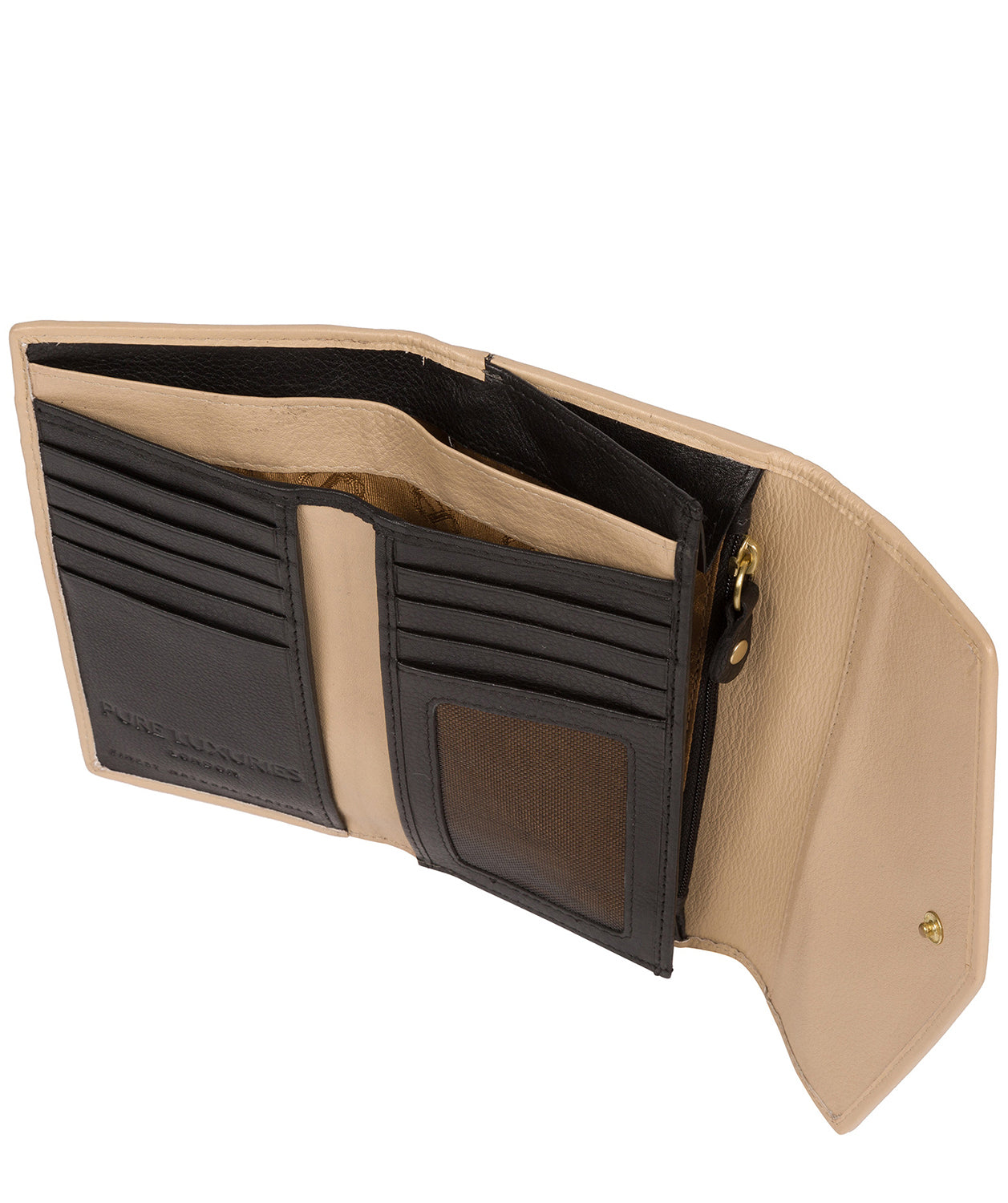 'Yew' Black & Champagne Leather Tri-Fold Purse