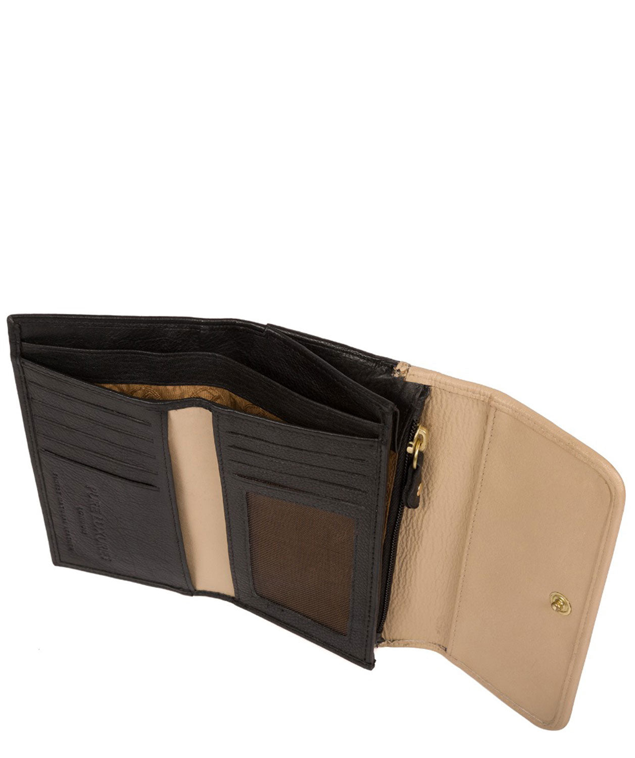 'Freesia' Black & Champagne Leather RFID Purse