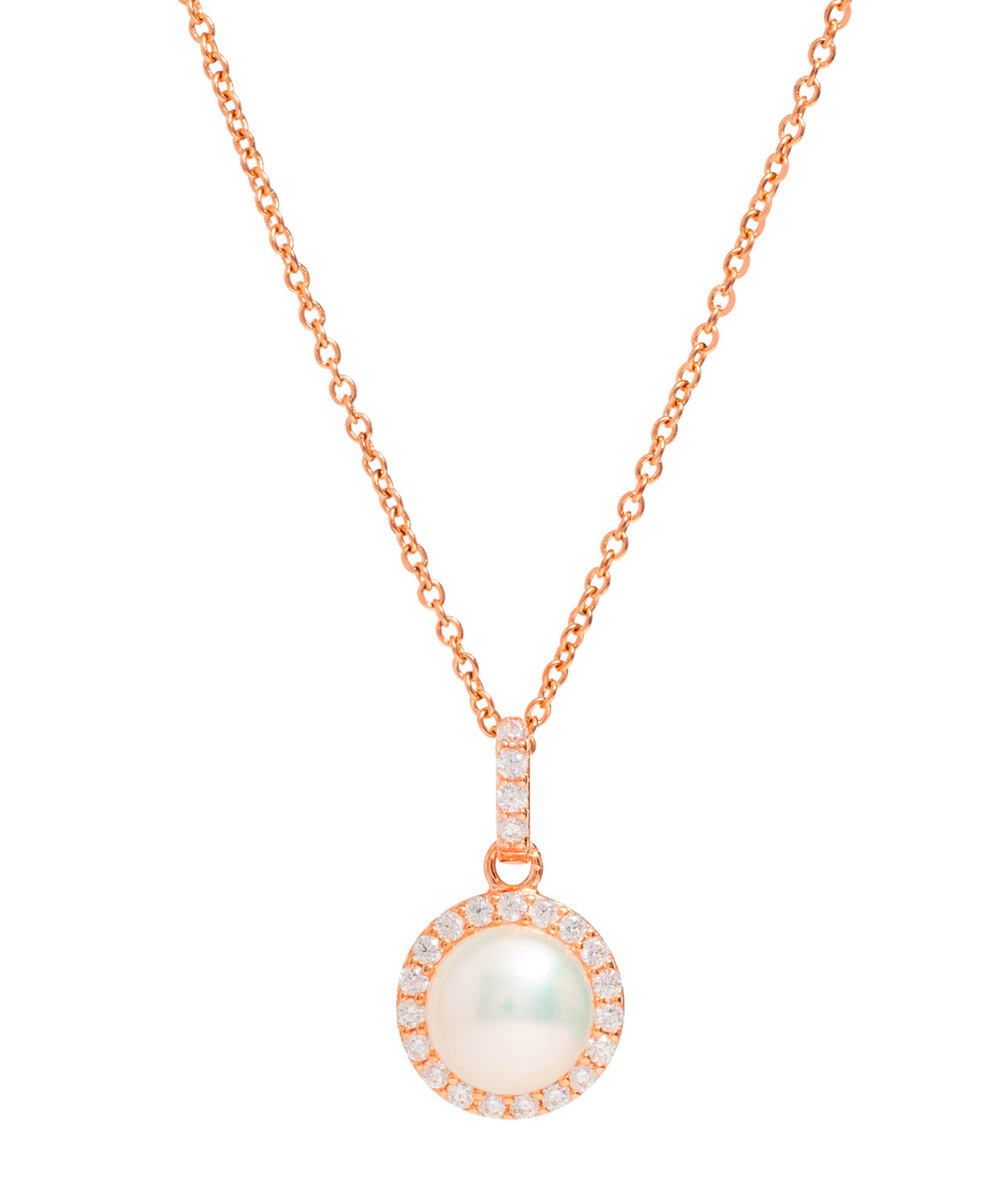 Gift Packaged 'Marika' 18ct Rose Gold Plated Sterling Silver Freshwater Pearl & Cubic Zirconia Necklace
