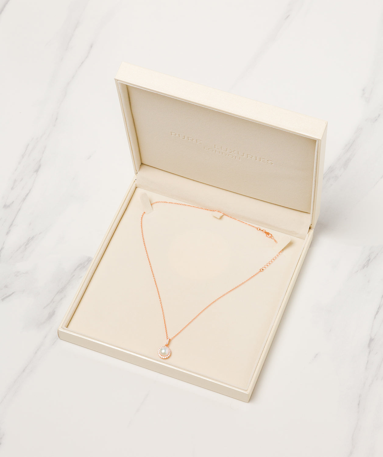 Gift Packaged 'Marika' 18ct Rose Gold Plated Sterling Silver Freshwater Pearl & Cubic Zirconia Necklace