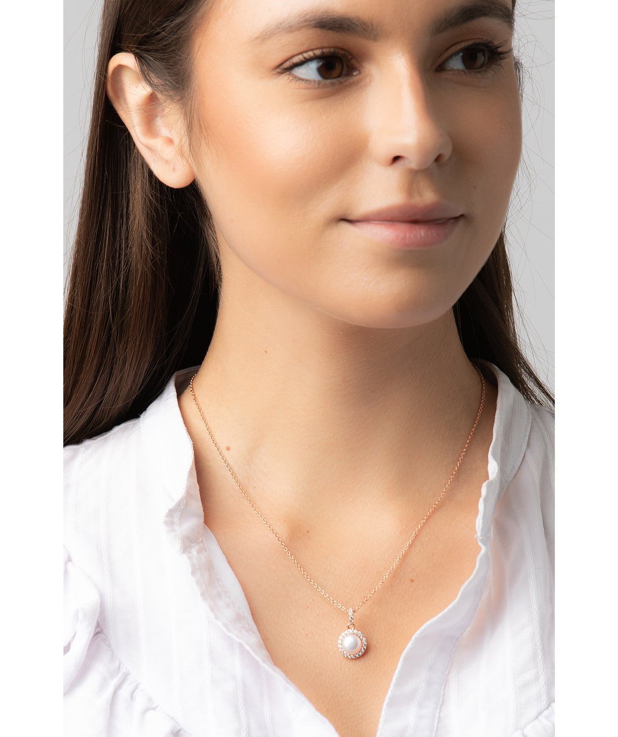 Gift Packaged 'Marika' 18ct Rose Gold Plated Sterling Silver Freshwater Pearl & Cubic Zirconia Necklace