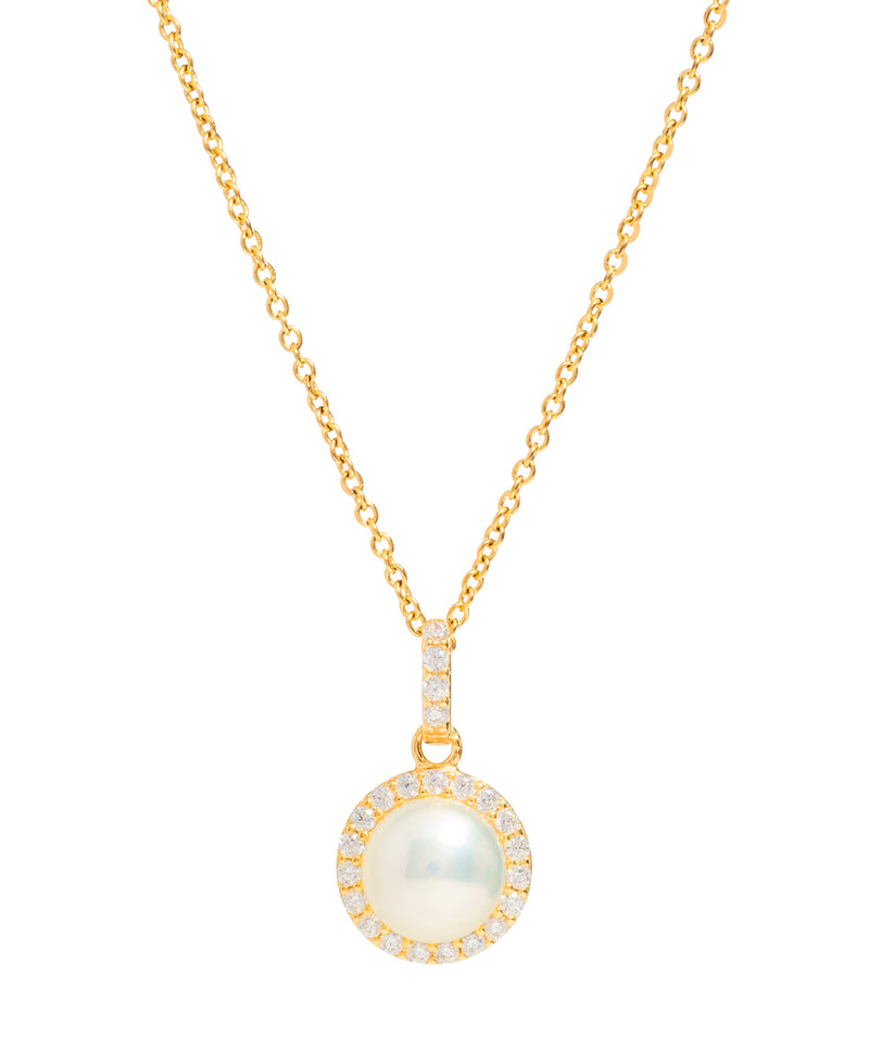 Gift Packaged 'Marika' 18ct Yellow Gold Plated Sterling Silver Freshwater Pearl & Cubic Zirconia Necklace