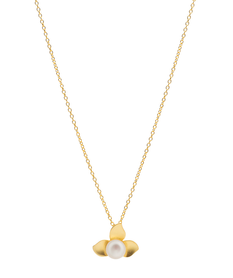 Gift Packaged 'Everleigh' 18ct Yellow Gold 925 Silver & Freshwater Pearl Flower Necklace