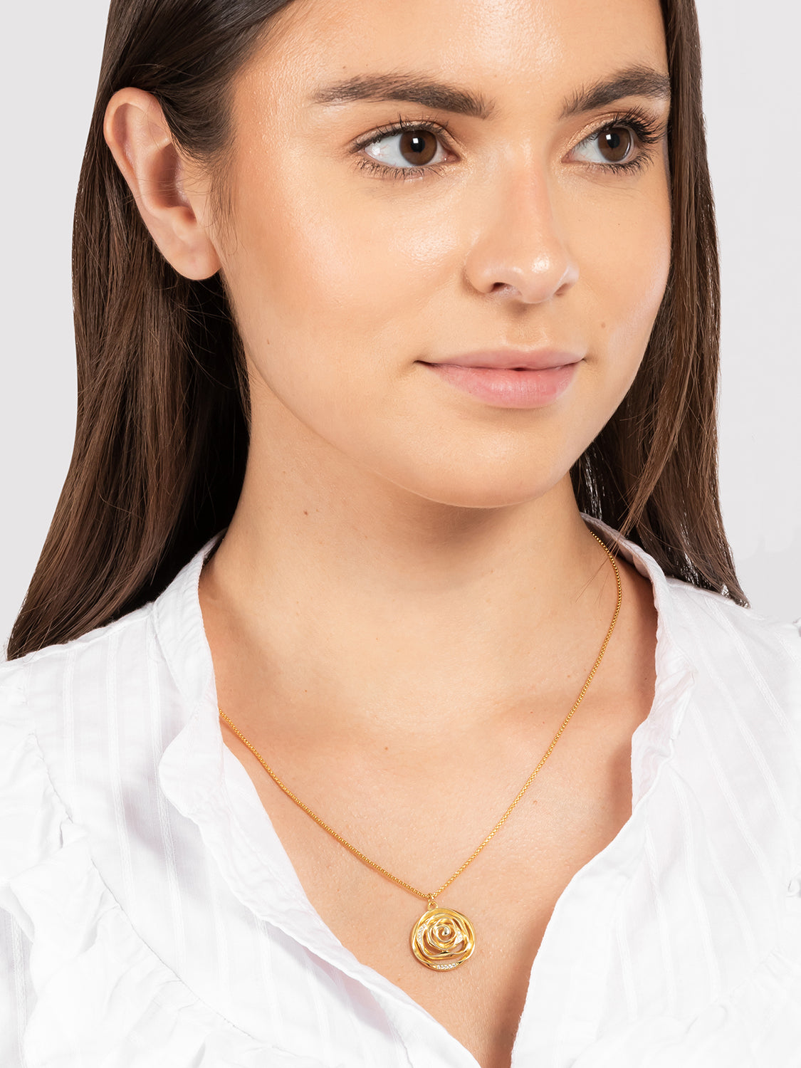 Gift Packaged 'Jade' 18ct Yellow Gold Plated 925 Silver & Cubic Zirconia Rose Pendant Necklace