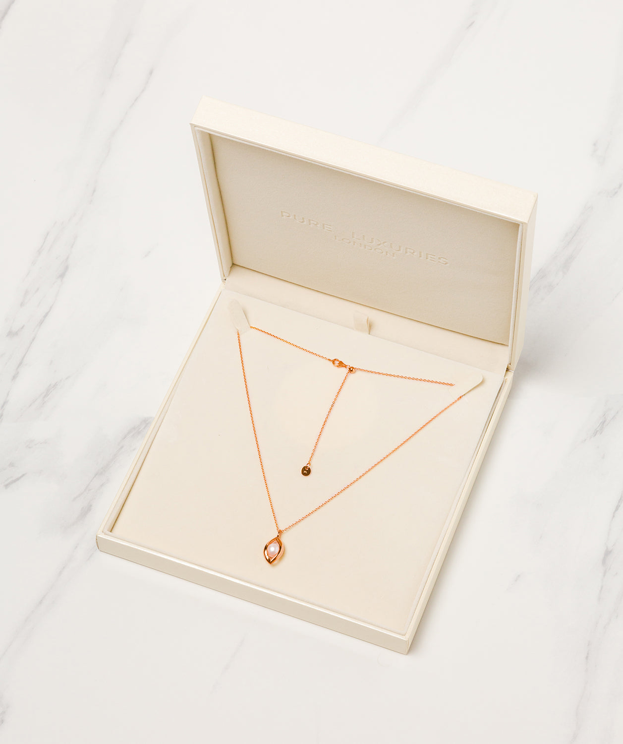 Gift Packaged 'Jensen' 18ct Rose Gold Plated Sterling Silver Teardrop Freshwater Pearl Necklace