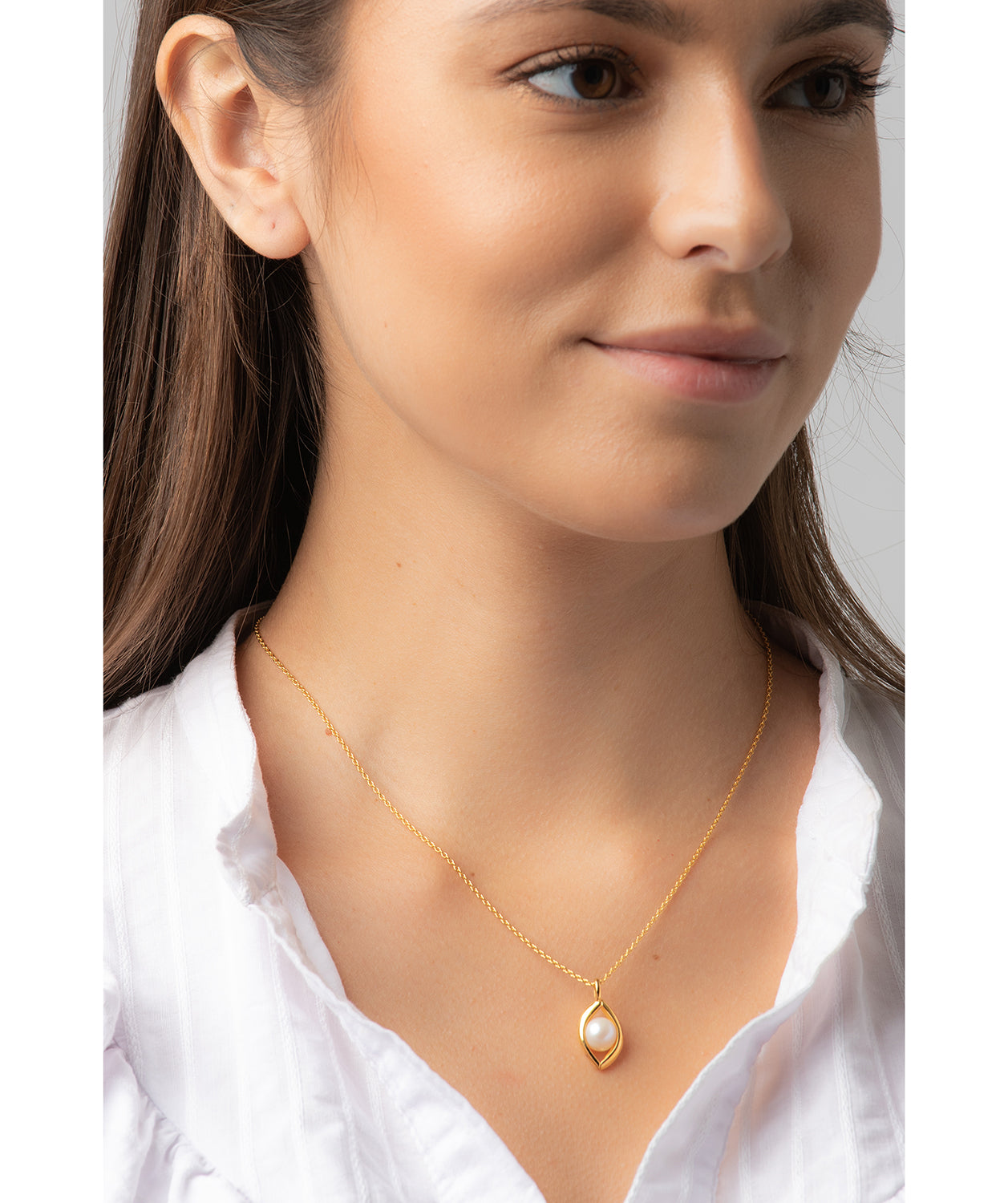 Gift Packaged 'Jensen' 18ct Yellow Gold Plated Sterling Silver Teardrop Freshwater Pearl Necklace