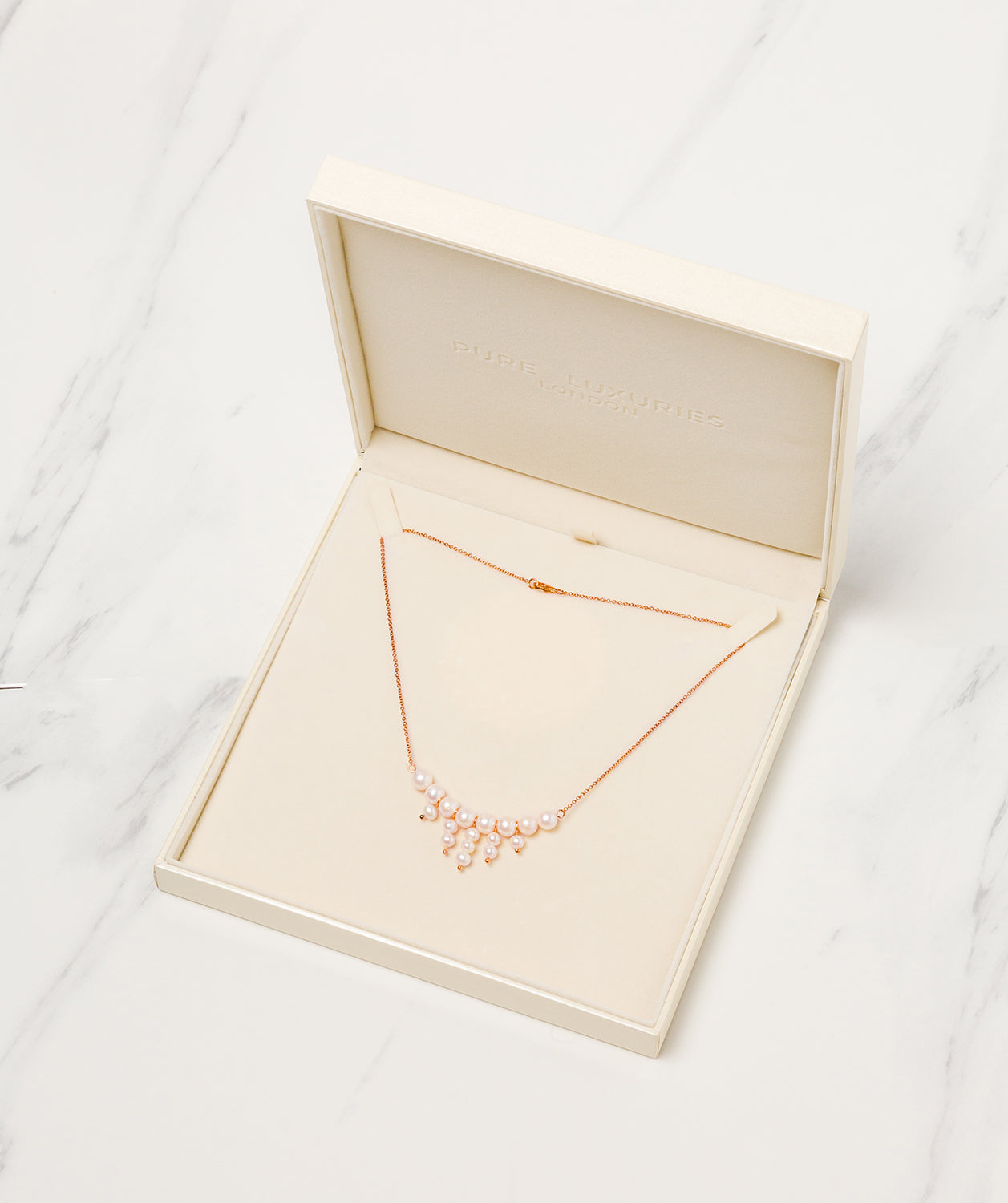 Gift Packaged 'Cabello' 18ct Rose Gold Plated Sterling Silver Freshwater Pearl Cluster Necklace