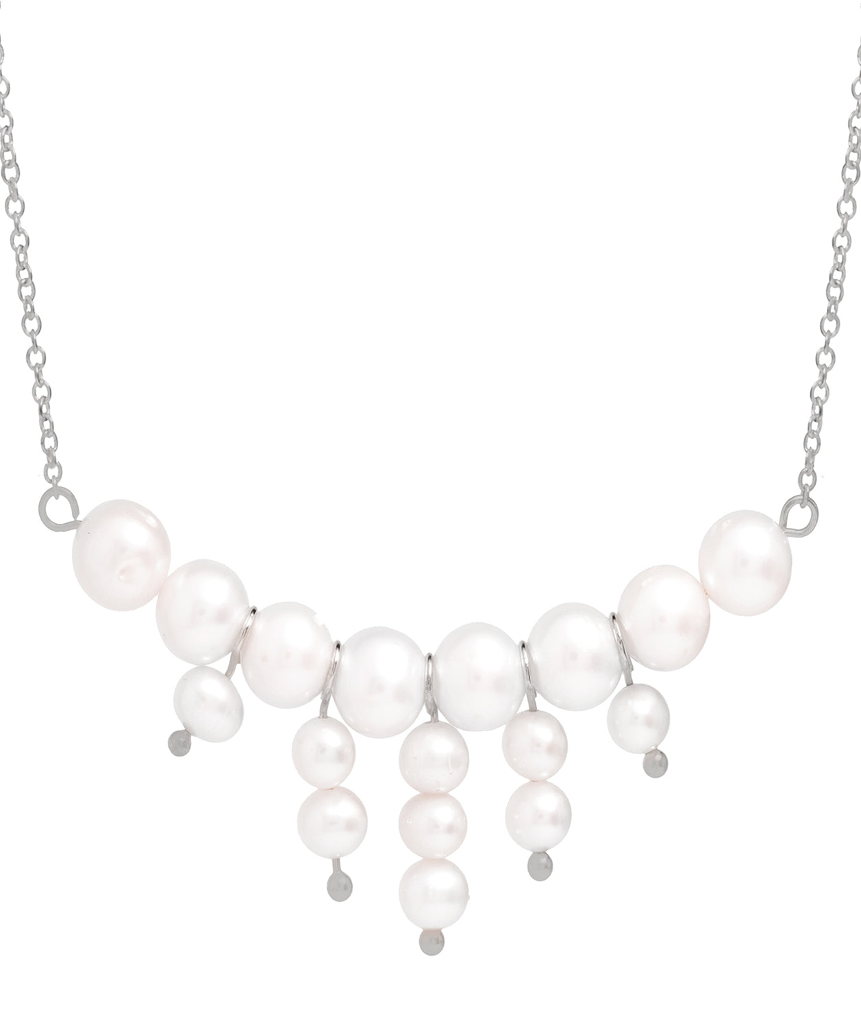 Gift Packaged 'Cabello' Sterling Silver Freshwater Pearl Cluster Necklace