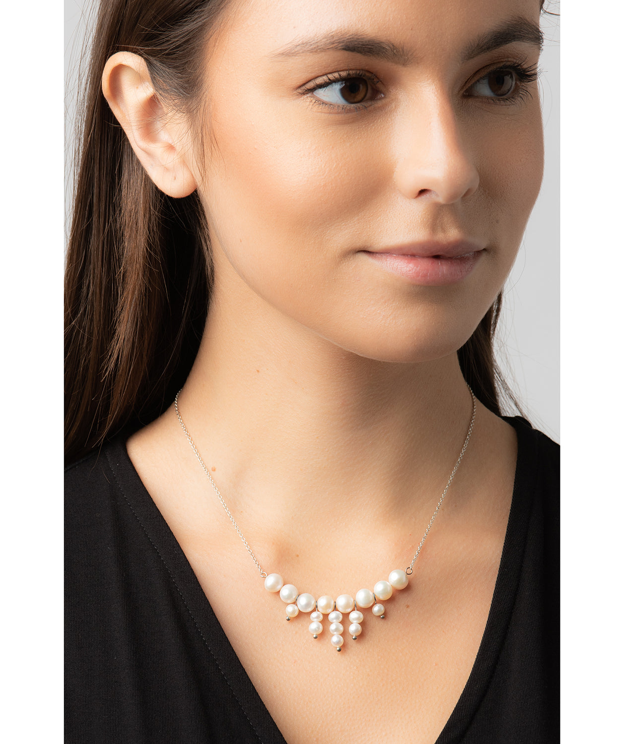 Gift Packaged 'Cabello' Sterling Silver Freshwater Pearl Cluster Necklace