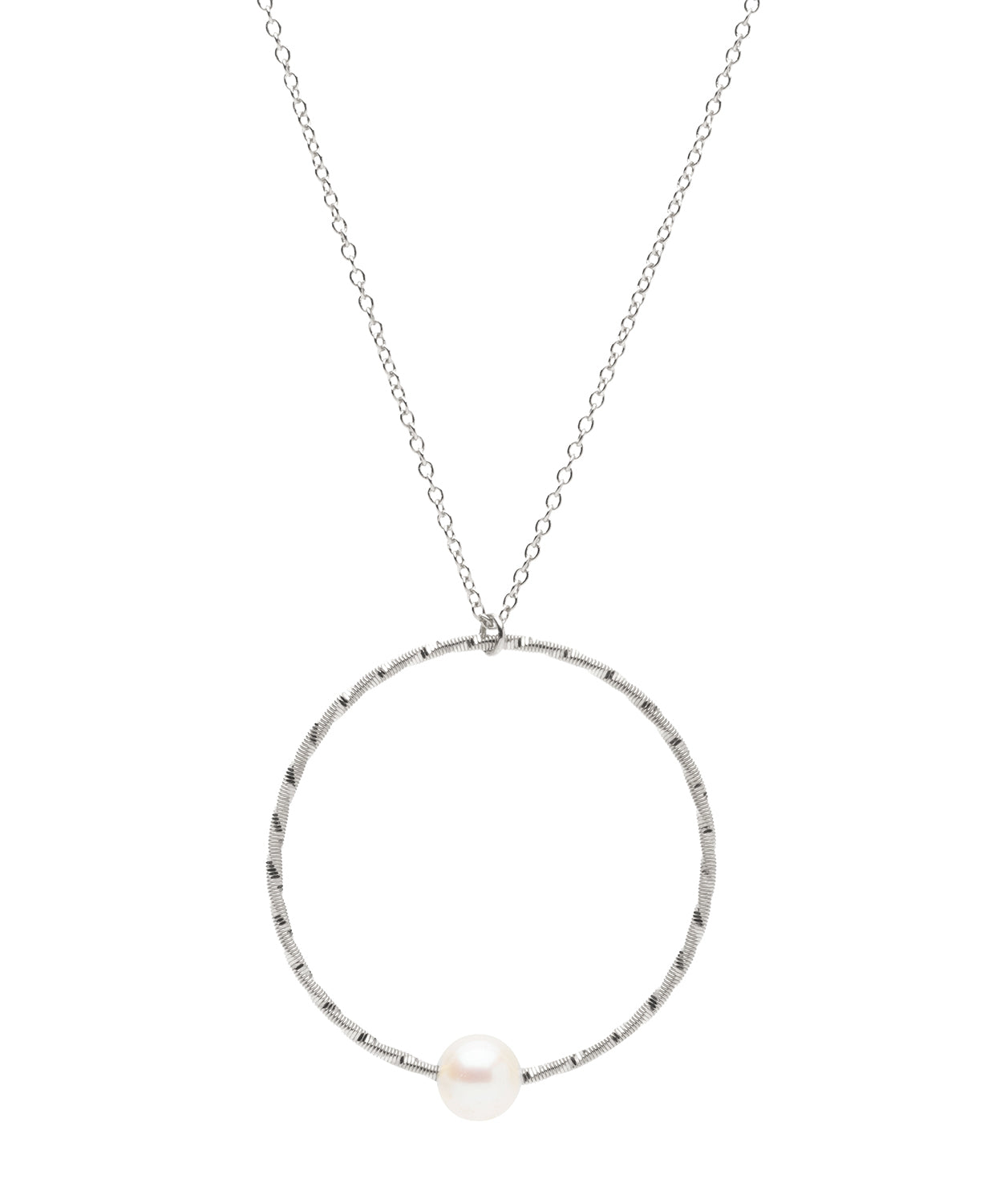 Gift Packaged 'Ximena' 925 Silver & Freshwater Pearl Textured Hoop Necklace