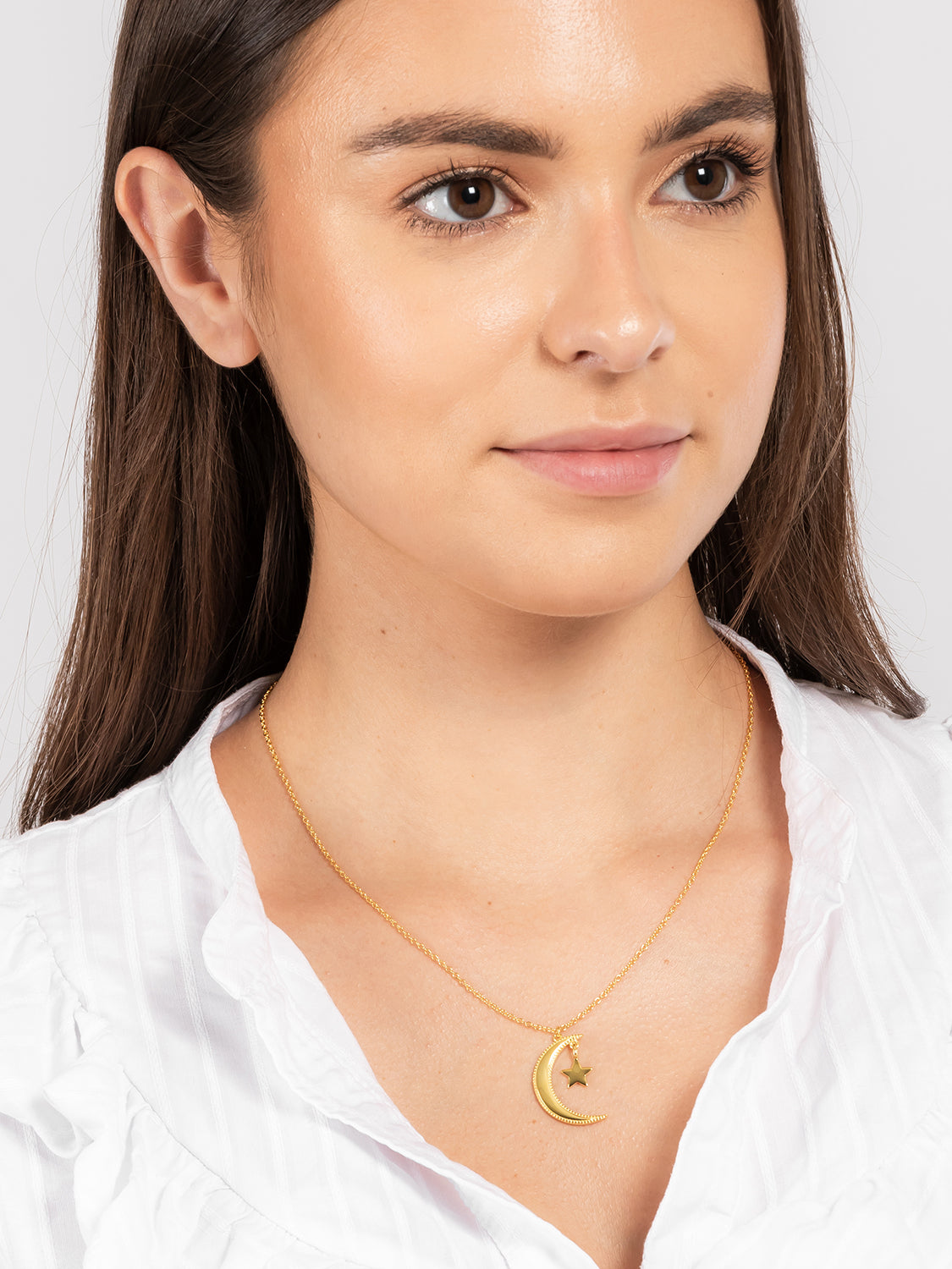 Gift Packaged 'Alaia' 18ct Yellow Gold Plated 925 Silver Crescent Moon and Star Pendant Necklace