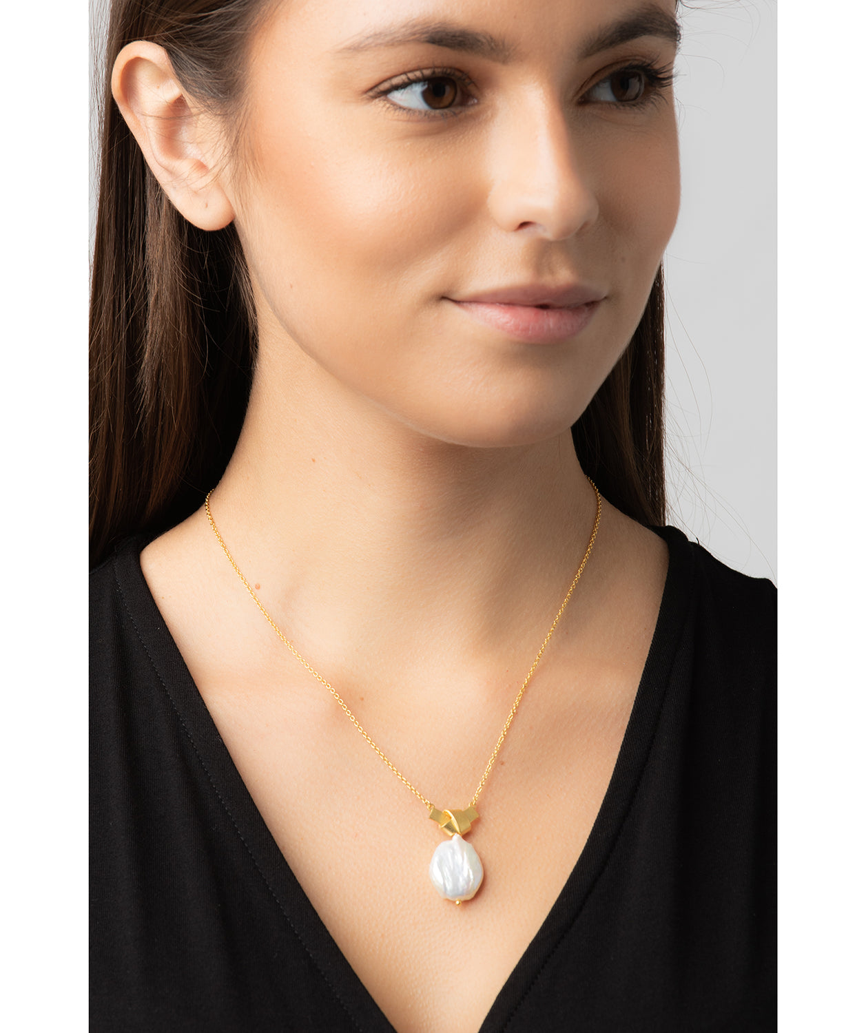 Gift Packaged 'Edna' 18ct Yellow Gold Plated Sterling Silver Baroque Freshwater Pearl Necklace