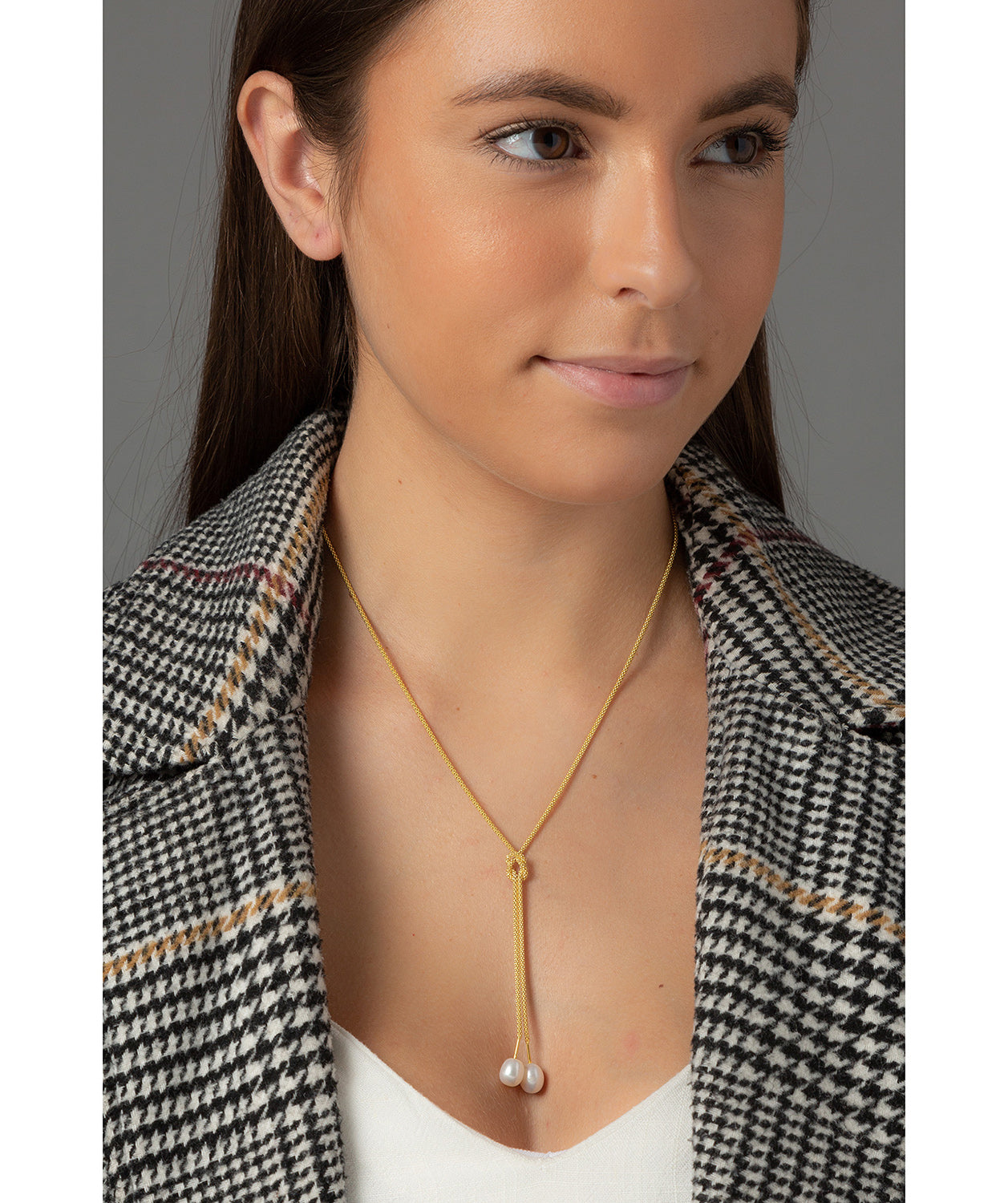 'Aruru' Gold Plated Sterling Silver Dual Pearl Necklace image 2